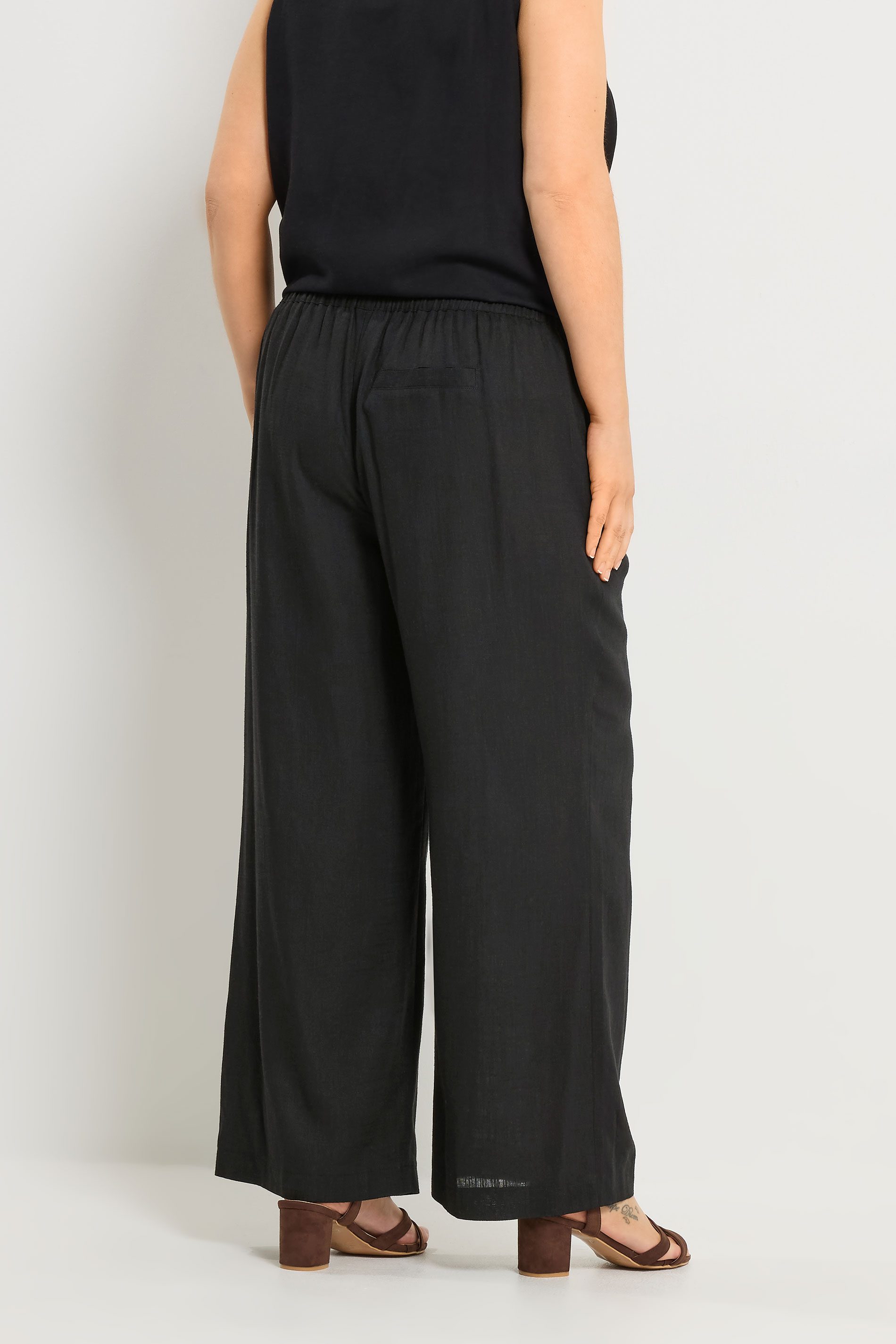 YOURS Plus Size Black Linen Wide Leg Trousers | Yours Clothing 2