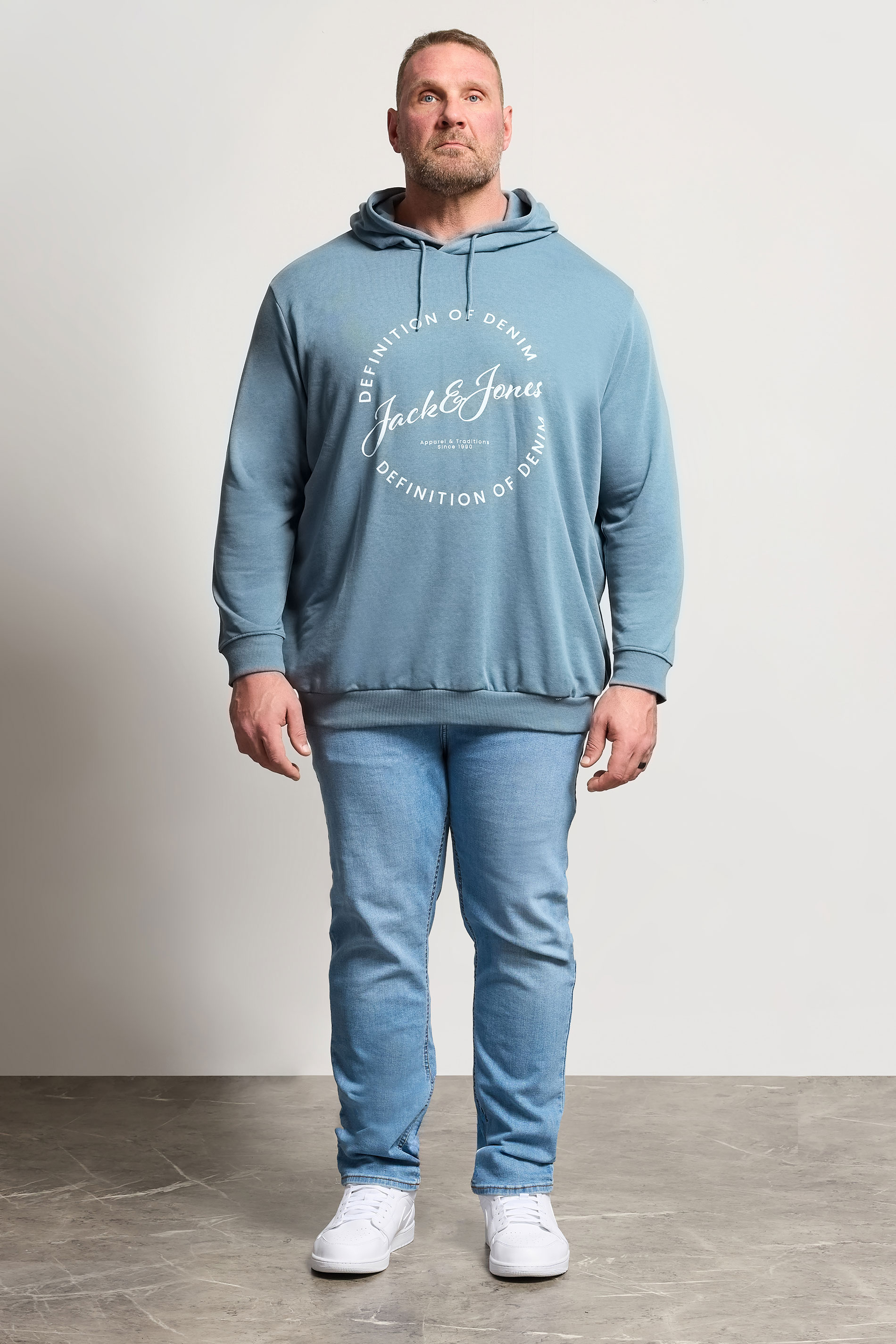 JACK & JONES Big & Tall Blue Mirage Logo Printed Hoodie | BadRhino 1