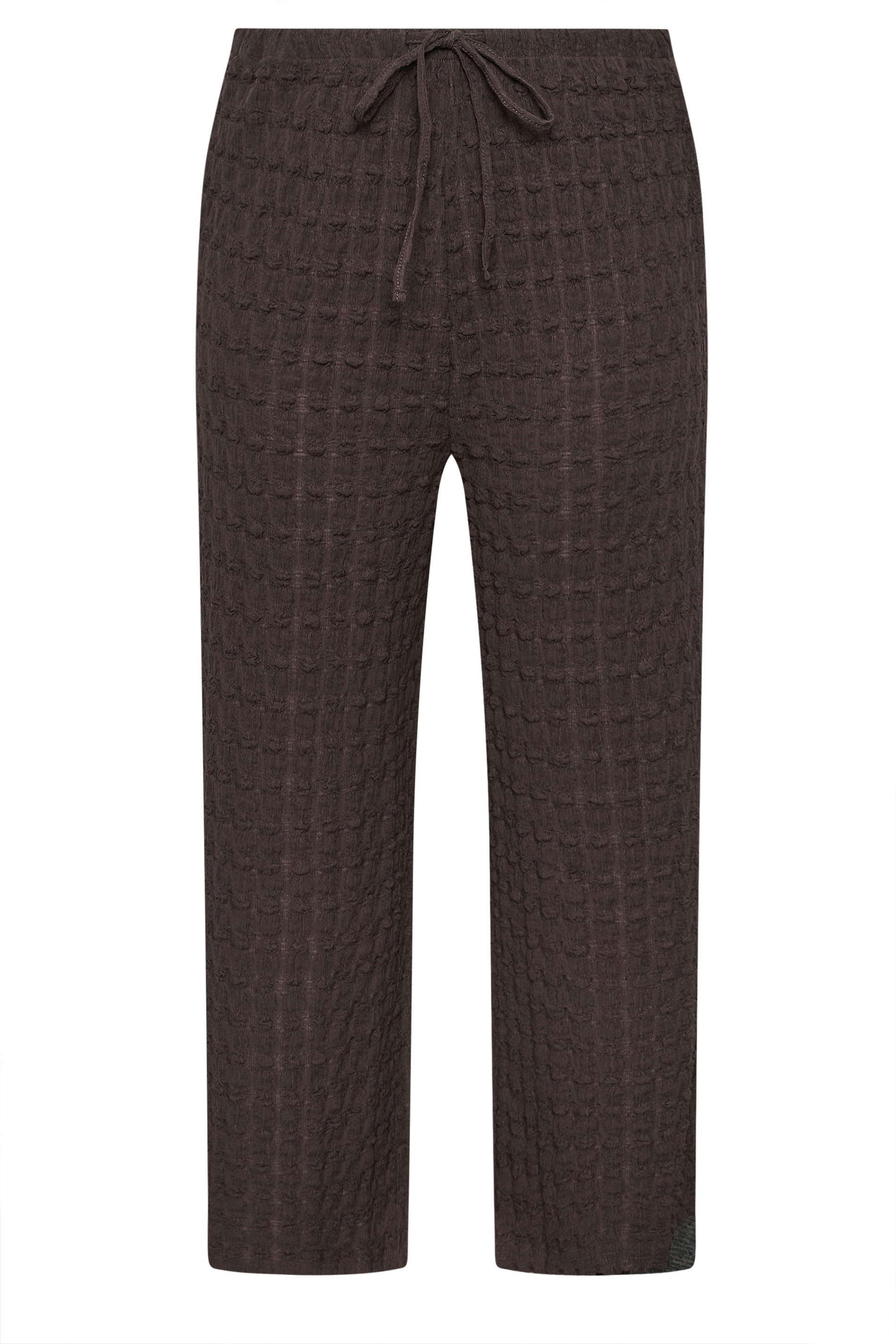YOURS Plus Size Chocolate Brown Bubble Textured Wide Leg Trousers | Yours Clothing 5