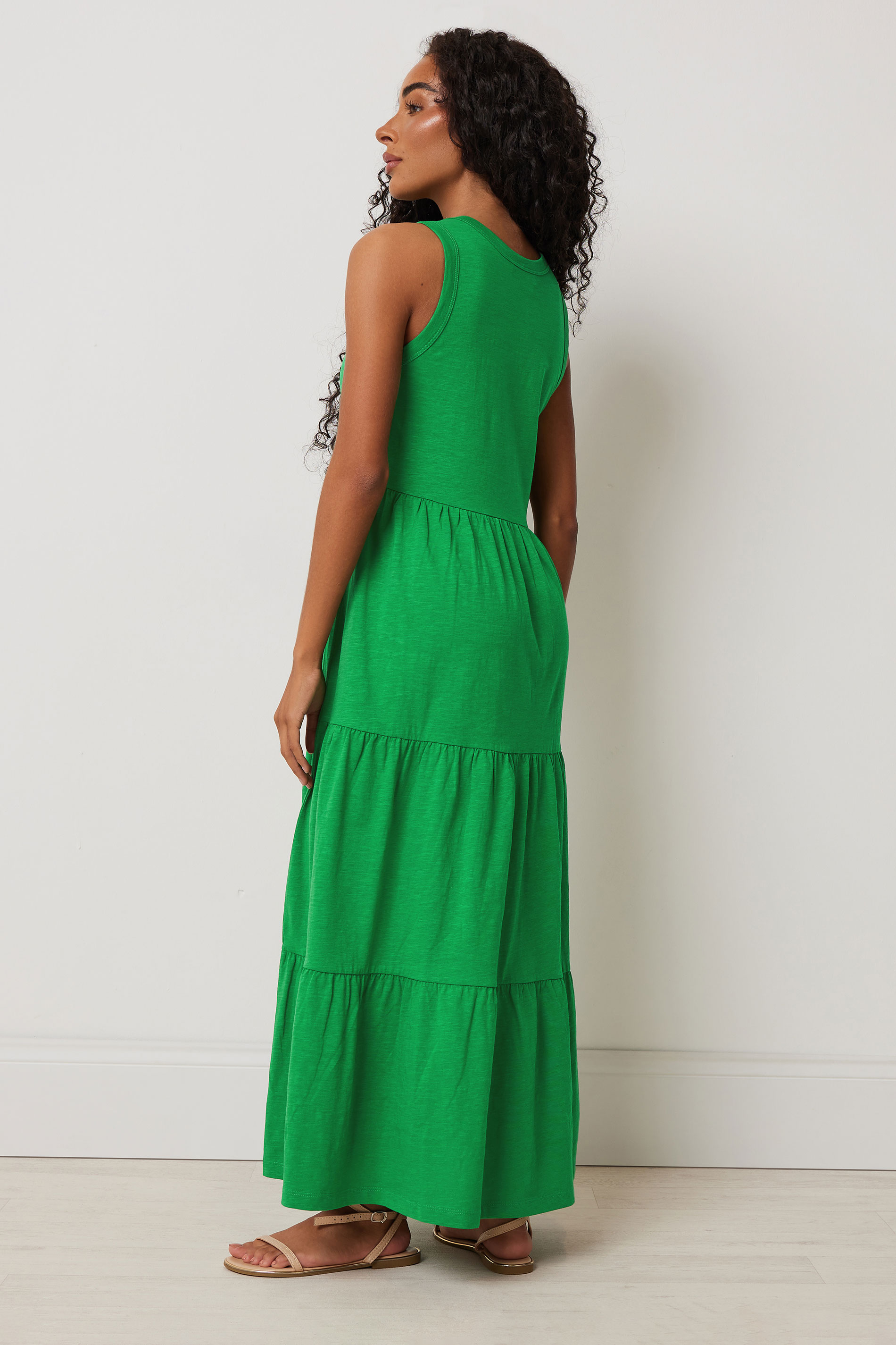 M&Co Petite Green Cotton Sleeveless Tiered Maxi Dress | M&Co 2