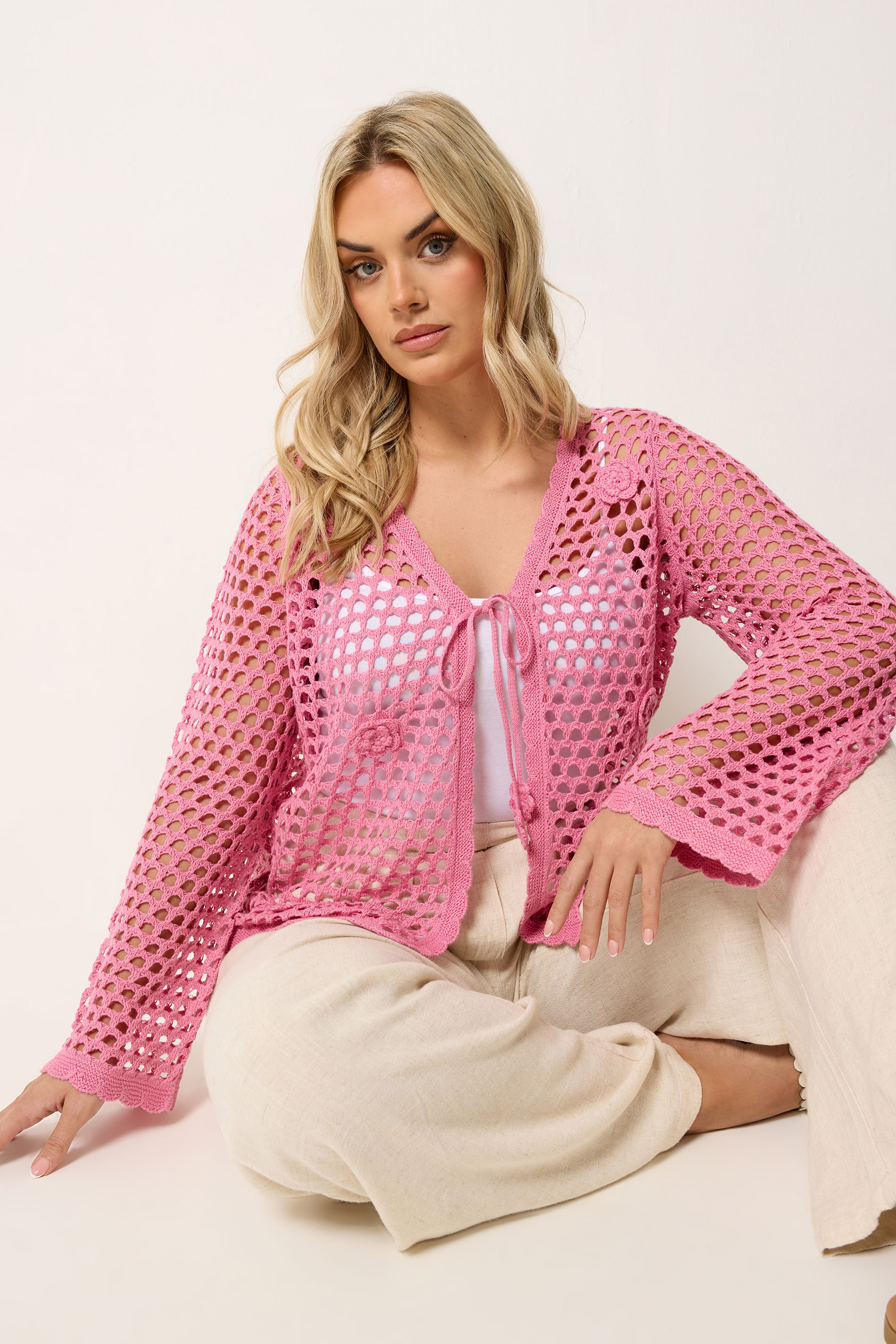 YOURS Plus Size Pink Flower Applique Cardigan | Yours Clothing 3