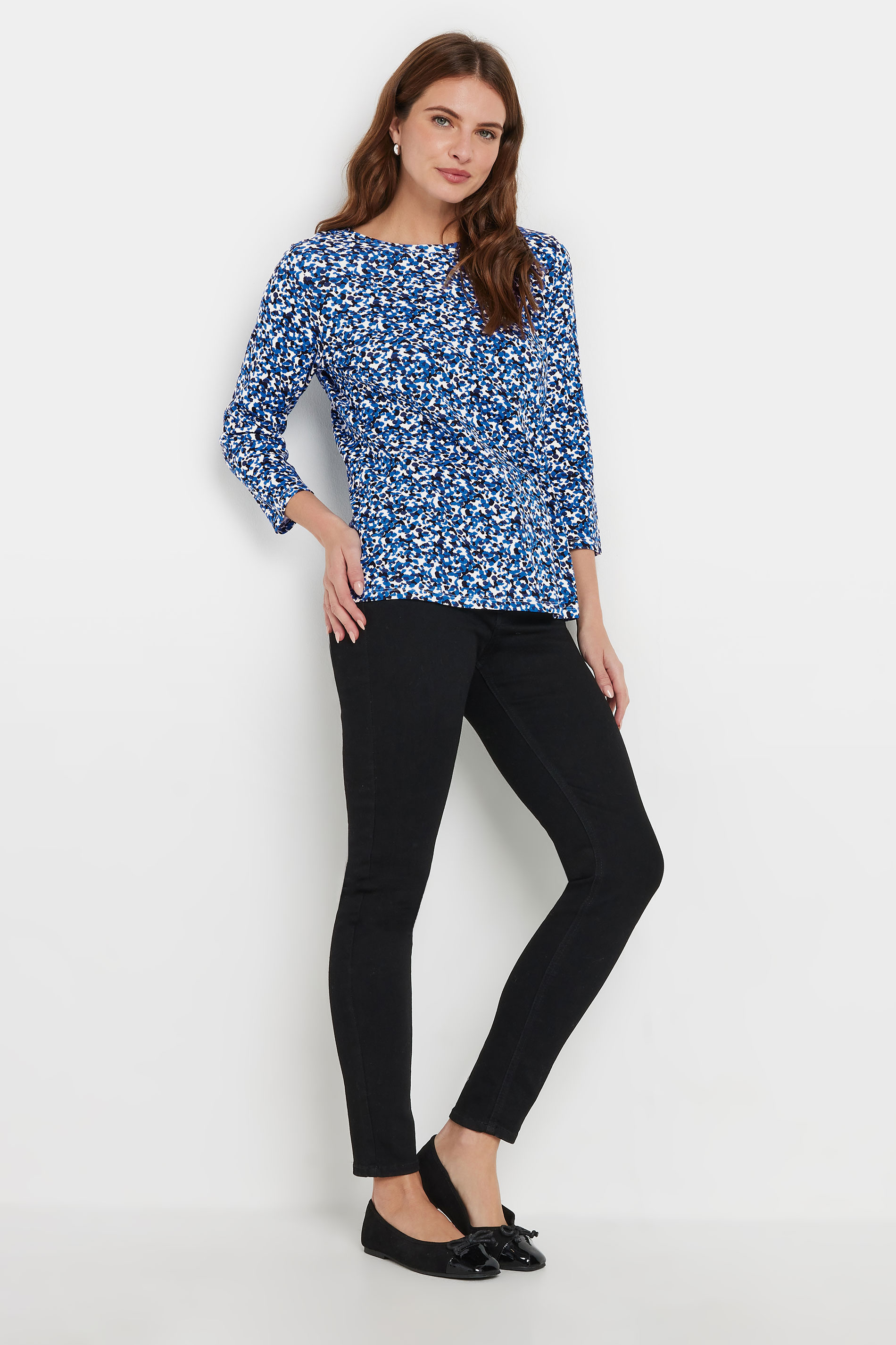 M&Co Blue Cotton Animal Print Slash Neck Top | M&Co 1