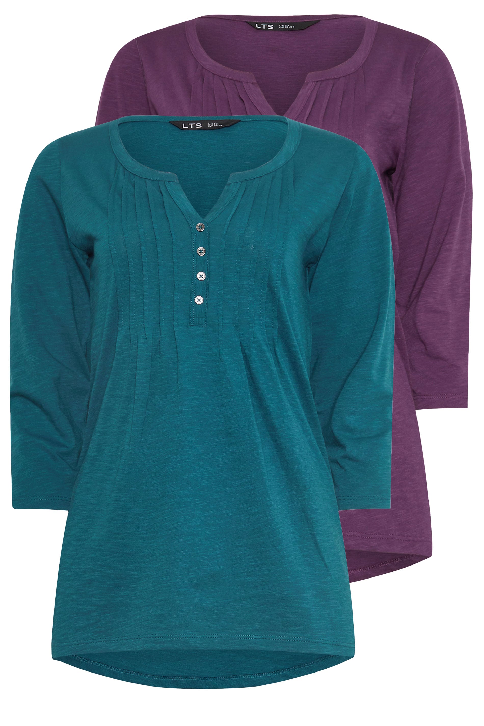 LTS Tall 2 PACK Purple & Teal Blue Cotton Henley Tops | Long Tall Sally 7