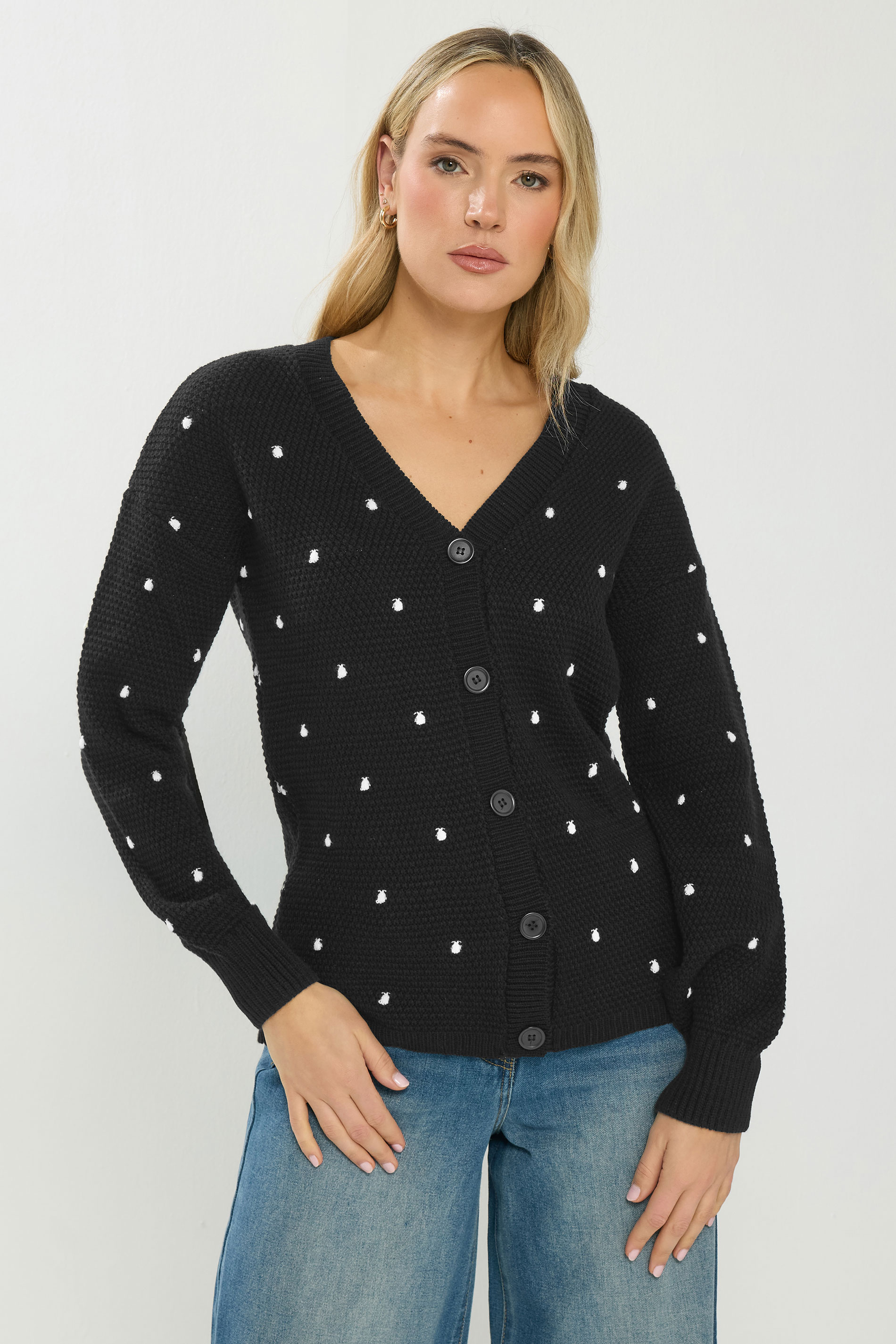 LTS Tall Women's Black & White Polka Dot Cardigan | Long Tall Sally 3