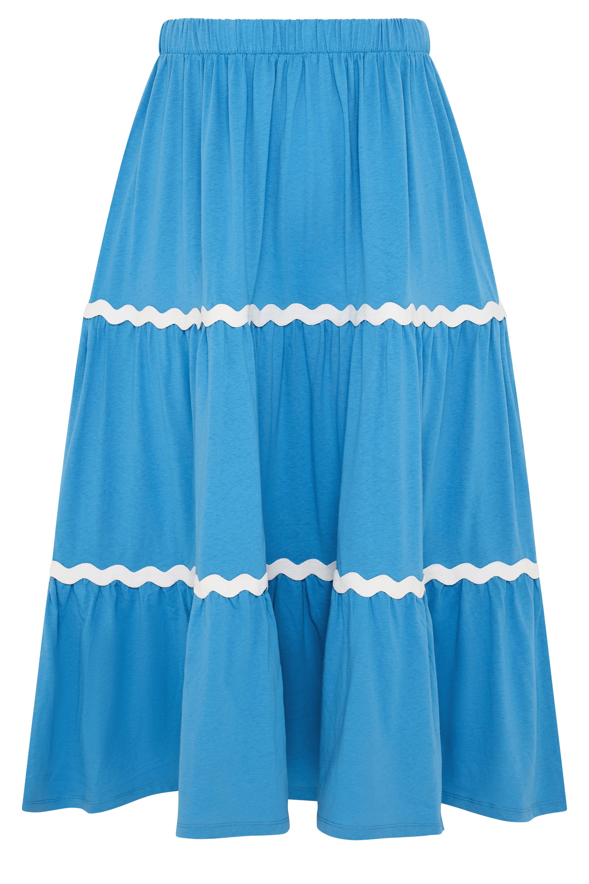 YOURS Plus Size Blue Wavy Detail Tiered Maxi Skirt | Yours Clothing 5