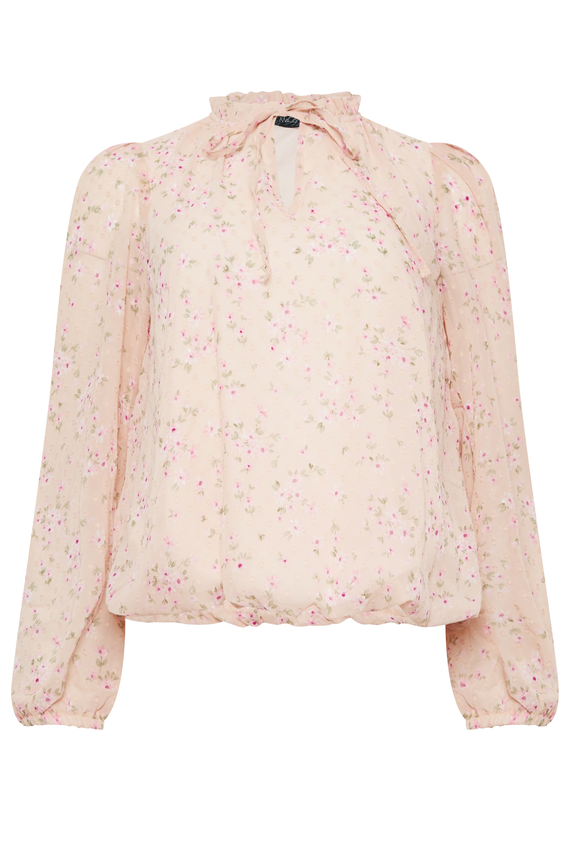 M&Co Pink Floral Print Tie Neck Blouse | M&Co 6