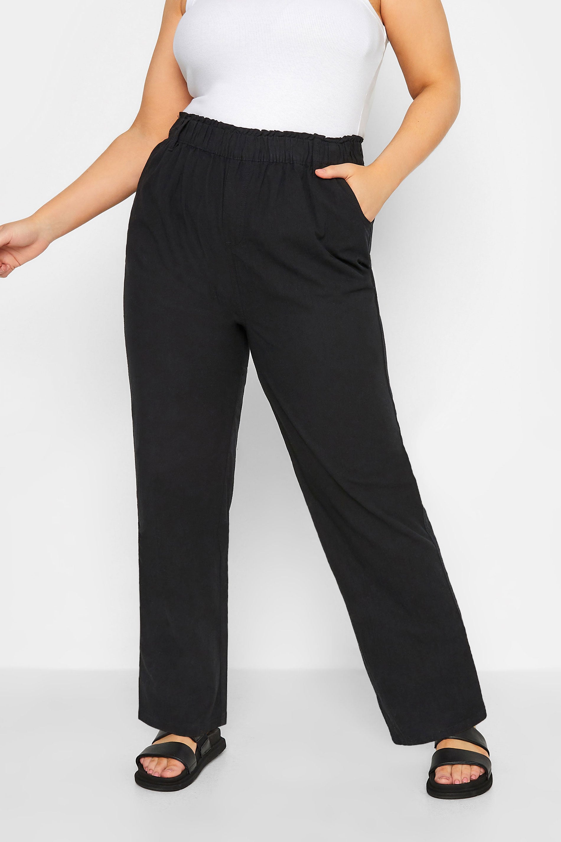 YOURS Plus Size Black Cool Cotton Wide Leg Trousers | Yours Clothing 3