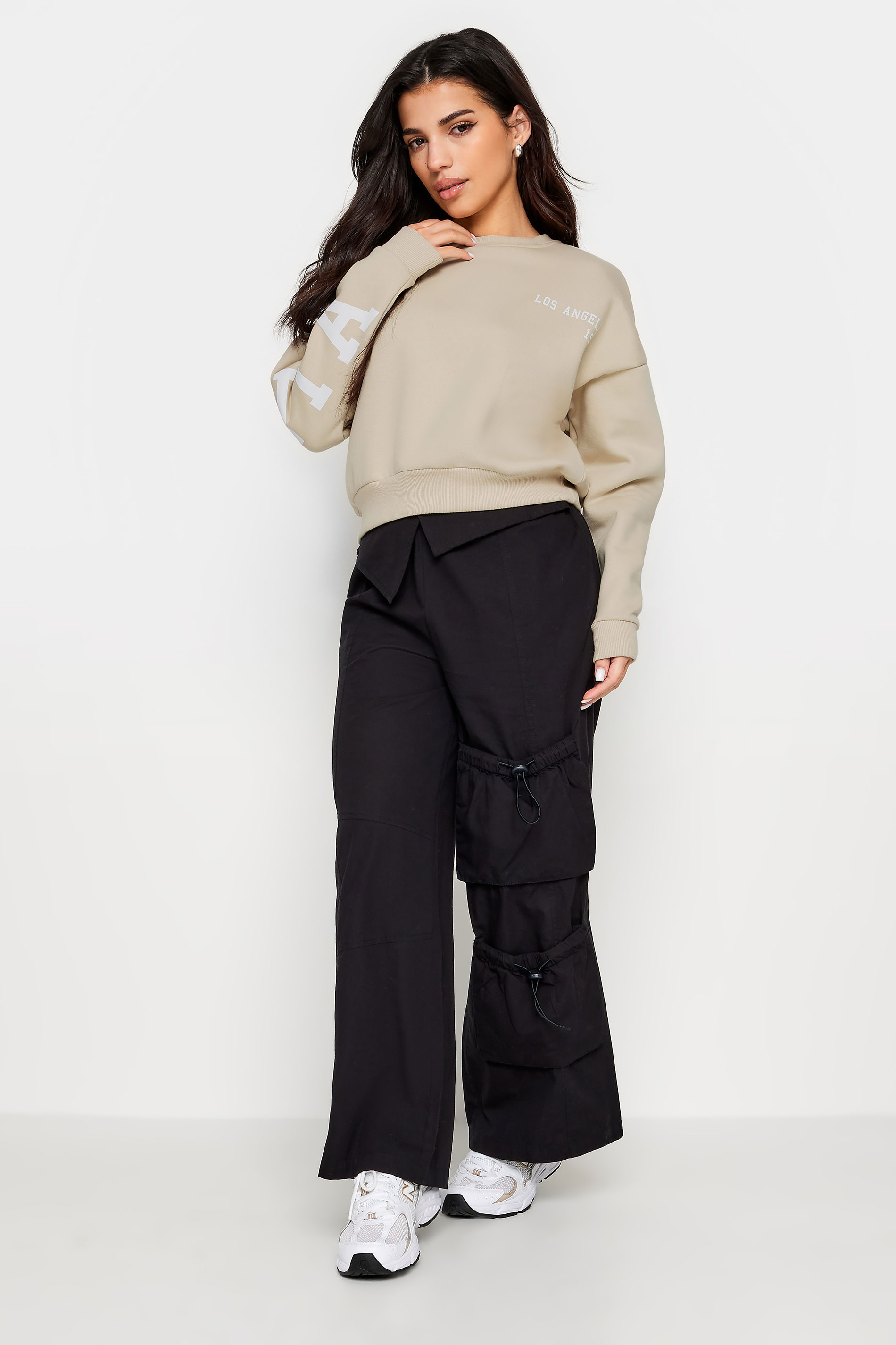 PixieGirl Petite Womens Stone Brown 'California' Slogan Cropped Sweatshirt | PixieGirl 2