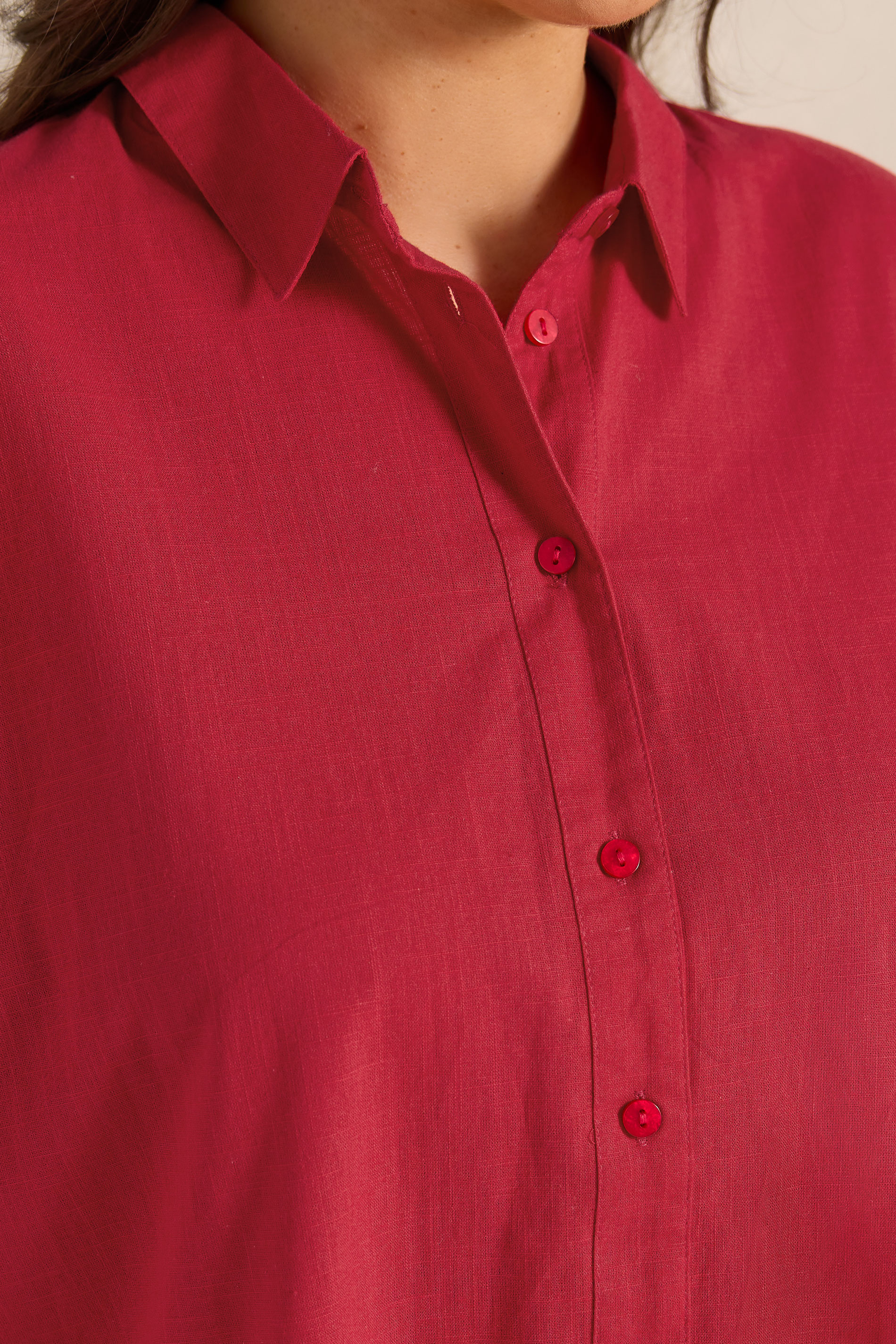 EVANS Plus Size Red Cotton Boxy Collard Shirt | Evans  4