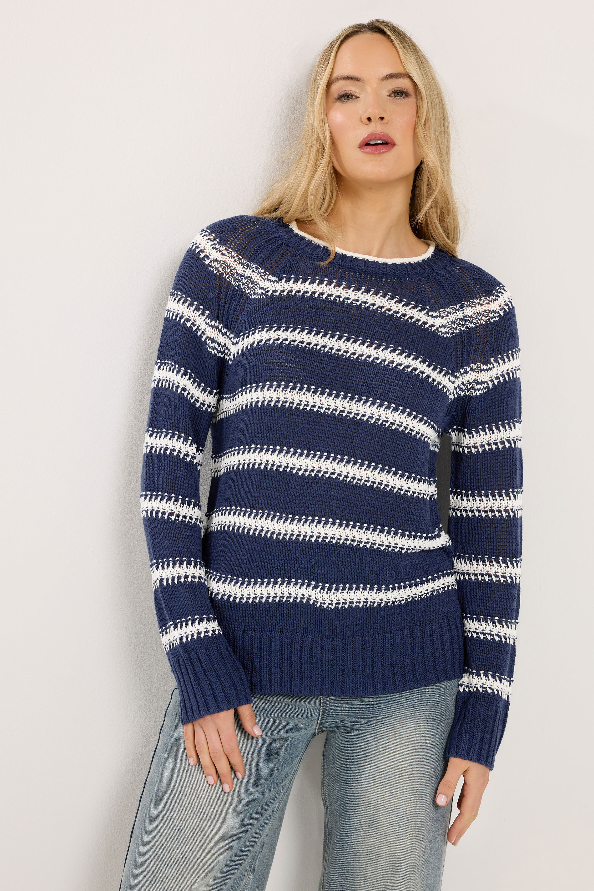 LTS Tall Navy Blue & White Stripe Knit Jumper | Long Tall Sally 3