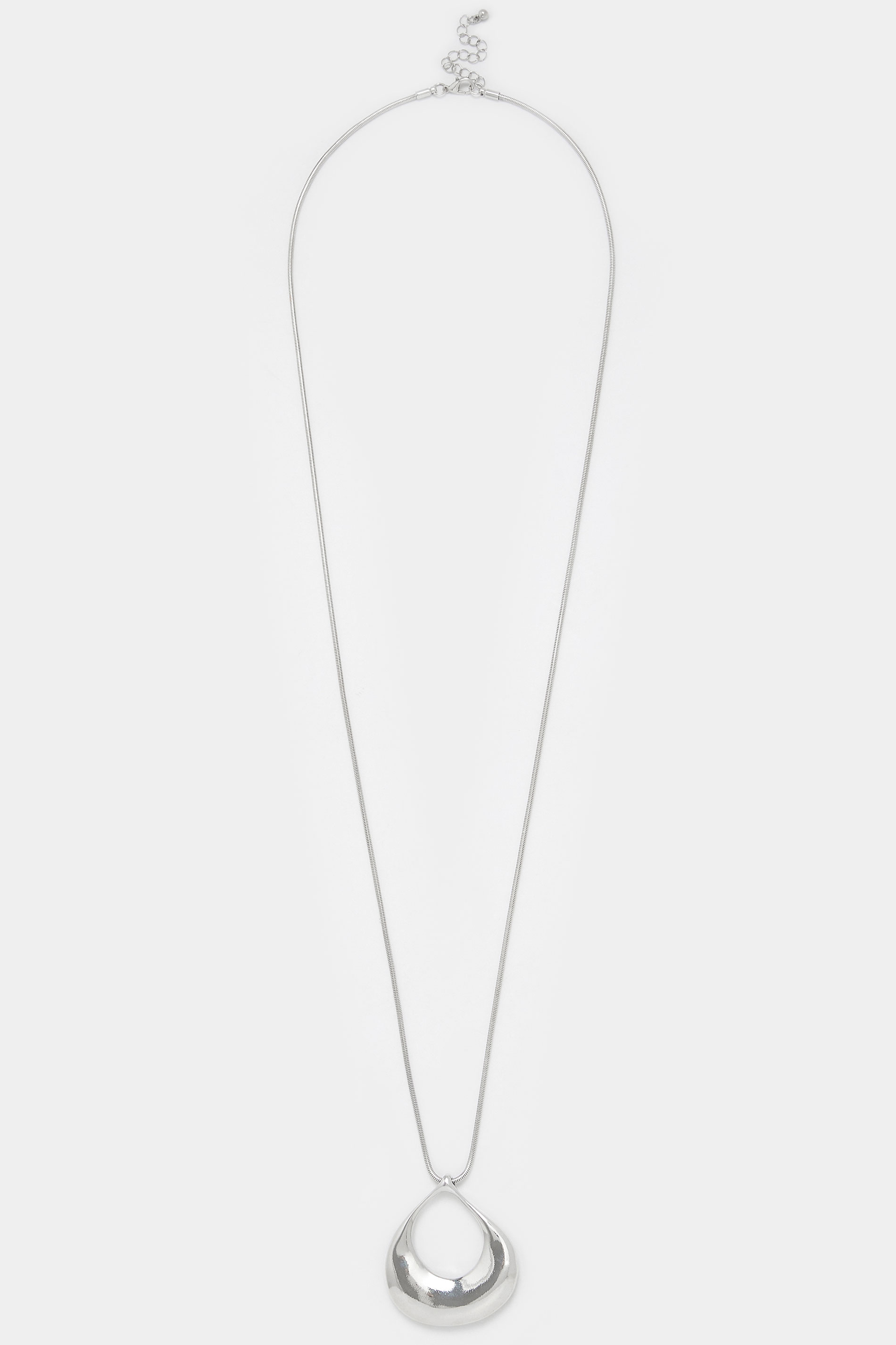 Silver Tone Long Teardrop Pendant Necklace | Yours Clothing 3