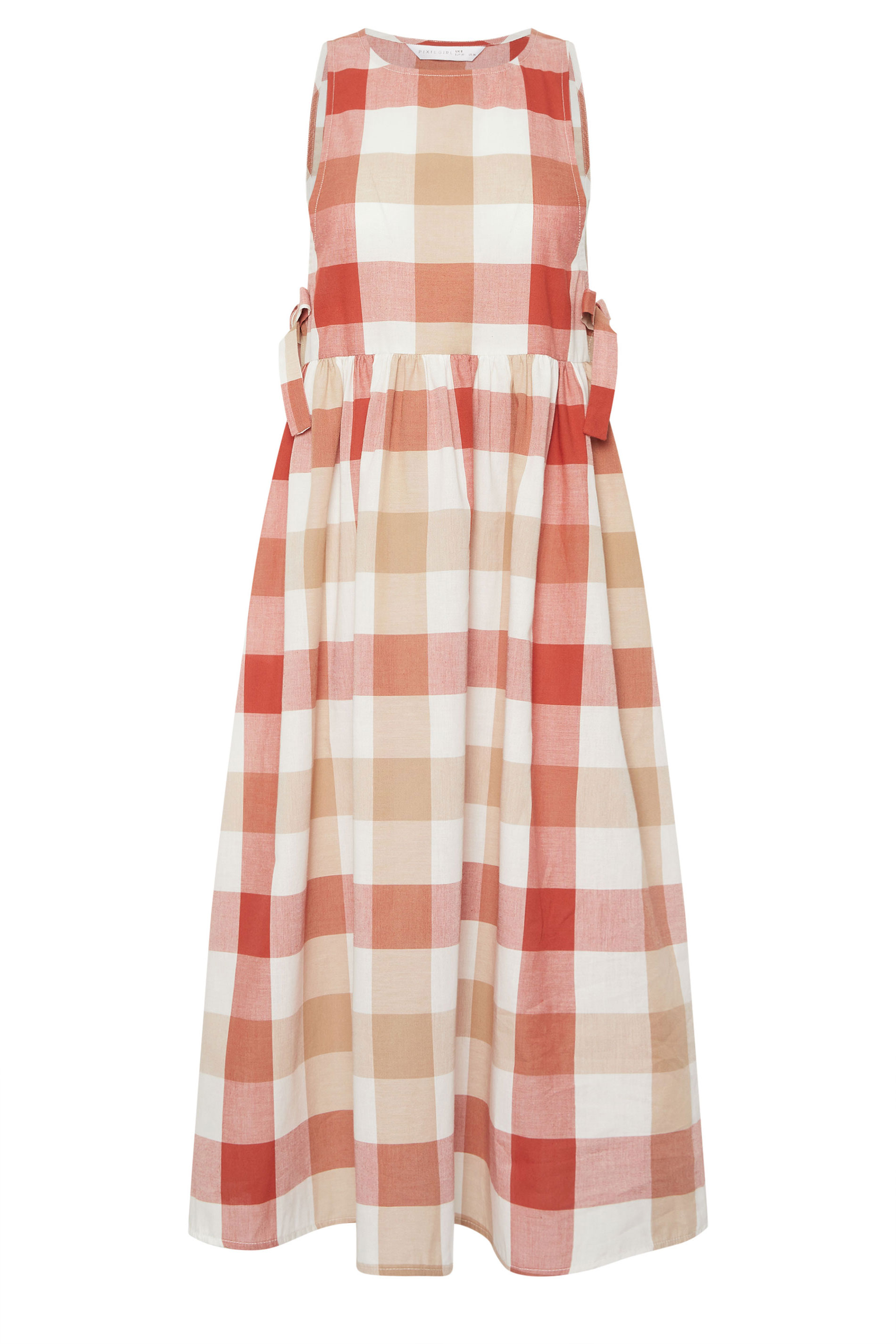 PixieGirl Petite Women's Pink Check Cotton Midi Dress | PixieGirl 6