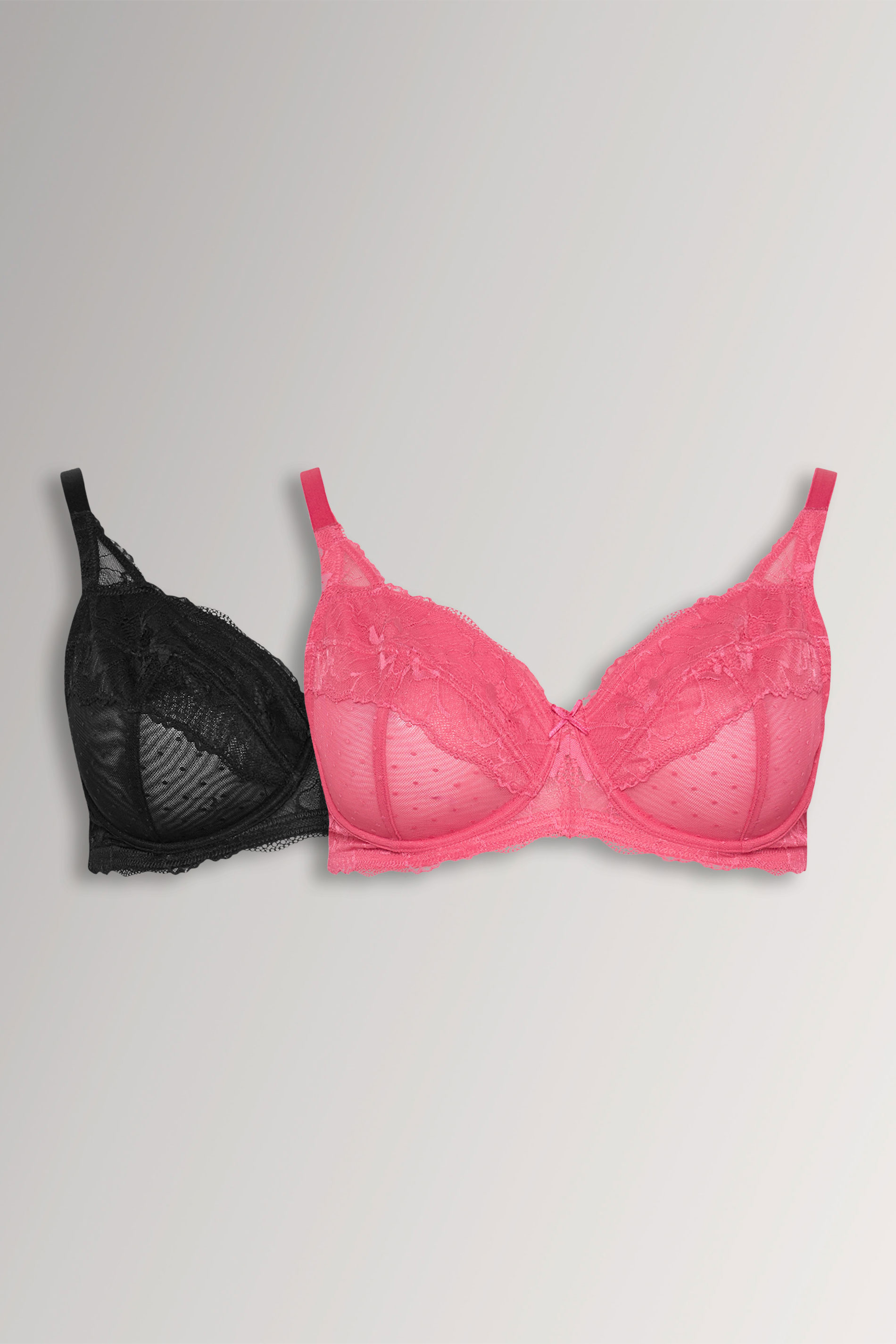 YOURS 2 PACK Plus Size Pink & Black Polka Dot Non Padded Underwired Bras | Yours Clothing 3