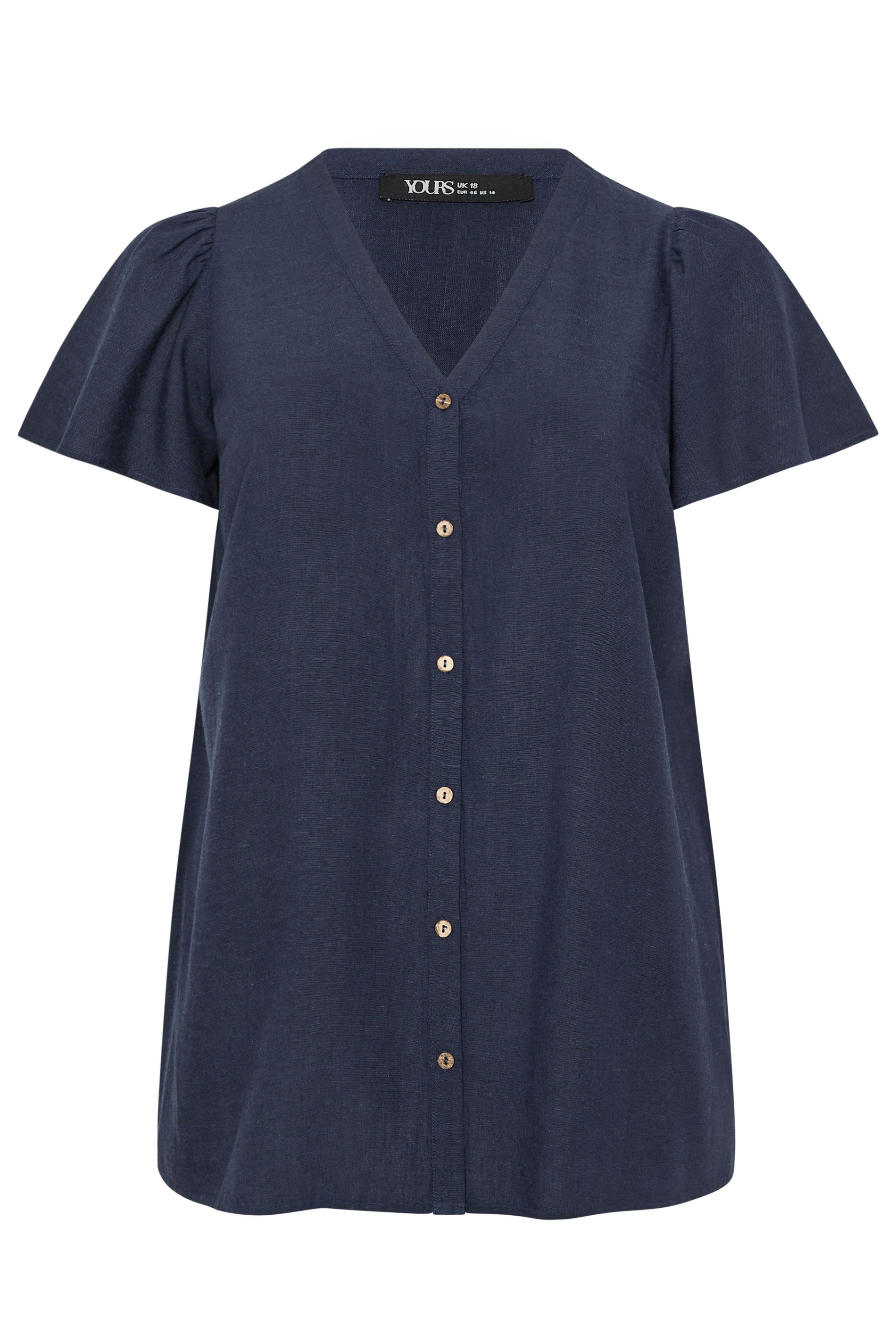 YOURS Plus Size Navy Blue Button Through Linen Blouse | Yours Clothing 5