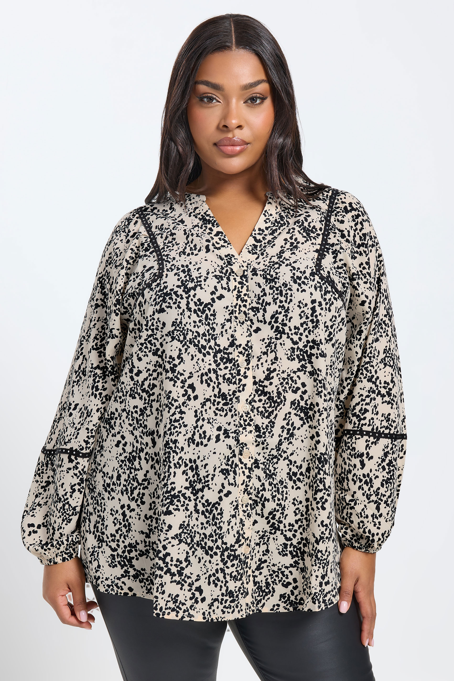 YOURS Plus Size Cream Spot Stud Detail Blouse | Yours Clothing 3
