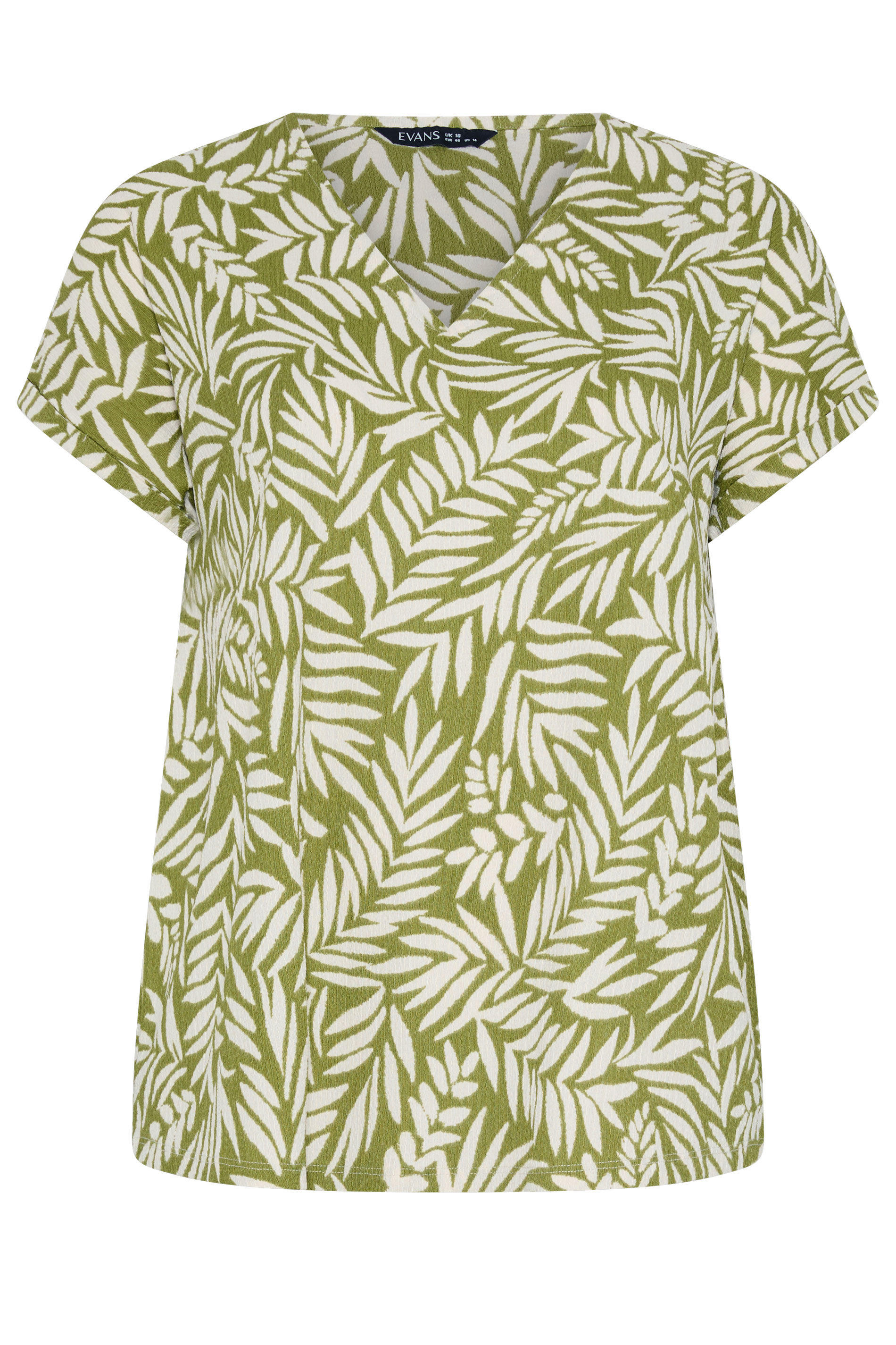 EVANS Plus Size Green Leaf Print Crinkle Blouse | Evans 5