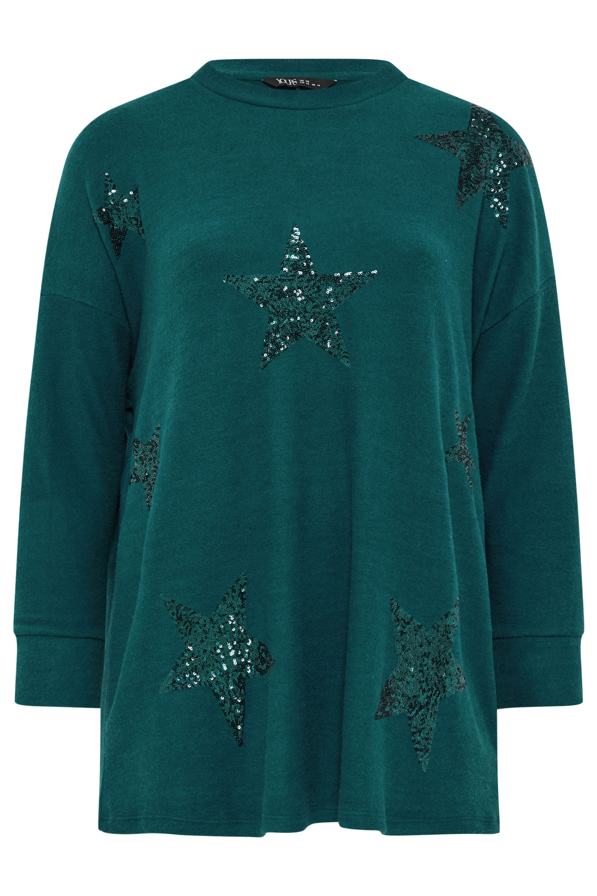 YOURS Plus Size Teal Green Sequin Embellished Star Jumper | Yours Clothing 5