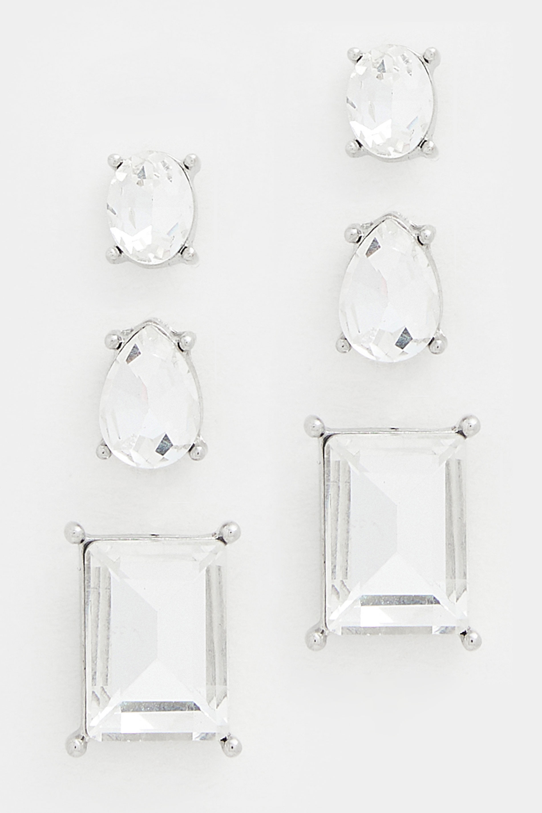 YOURSET 3 PACK Silver Tone Diamante Stud Earrings | Yours Clothing 3