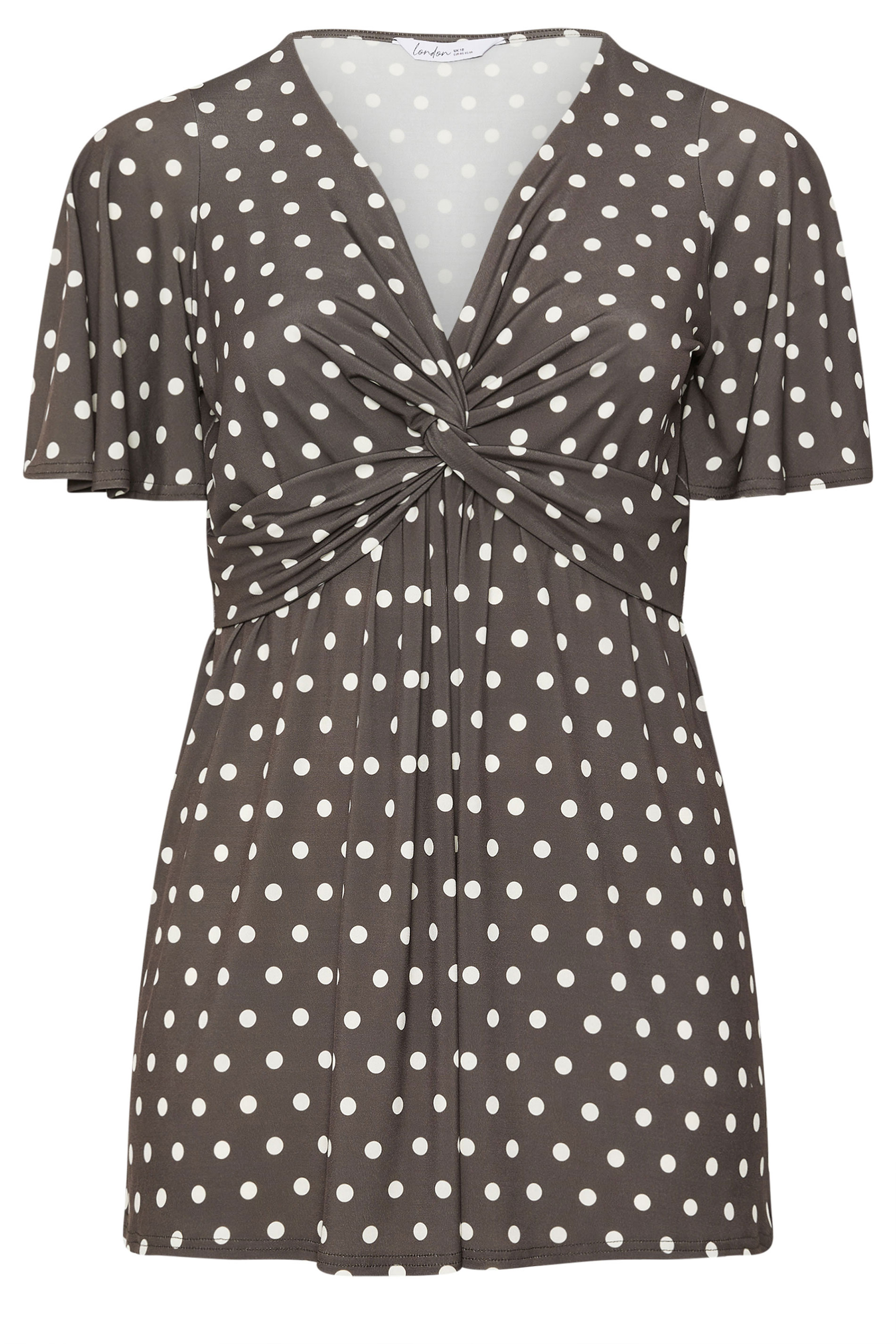 YOURS LONDON Plus Size Chocolate Brown Polka Dot Knot Front Top | Yours Clothing 5