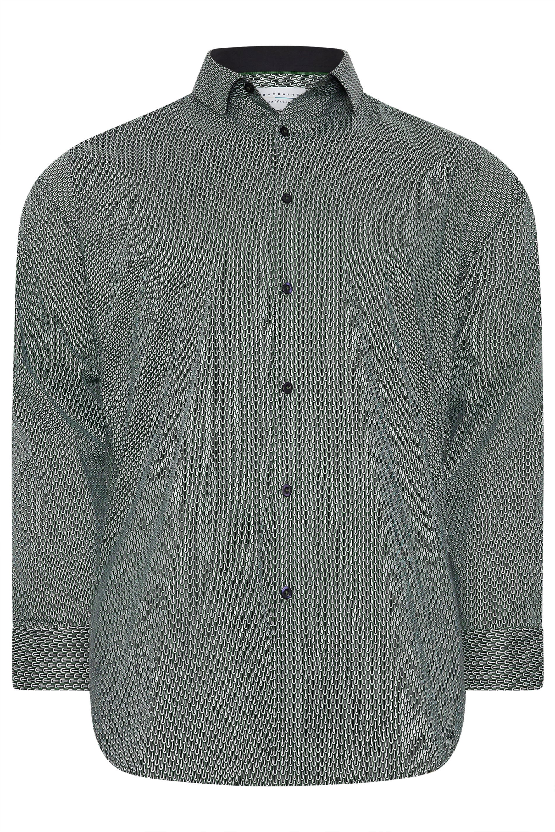 BadRhino Tailoring Big & Tall Green Geometric Print Formal Shirt | BadRhino 7