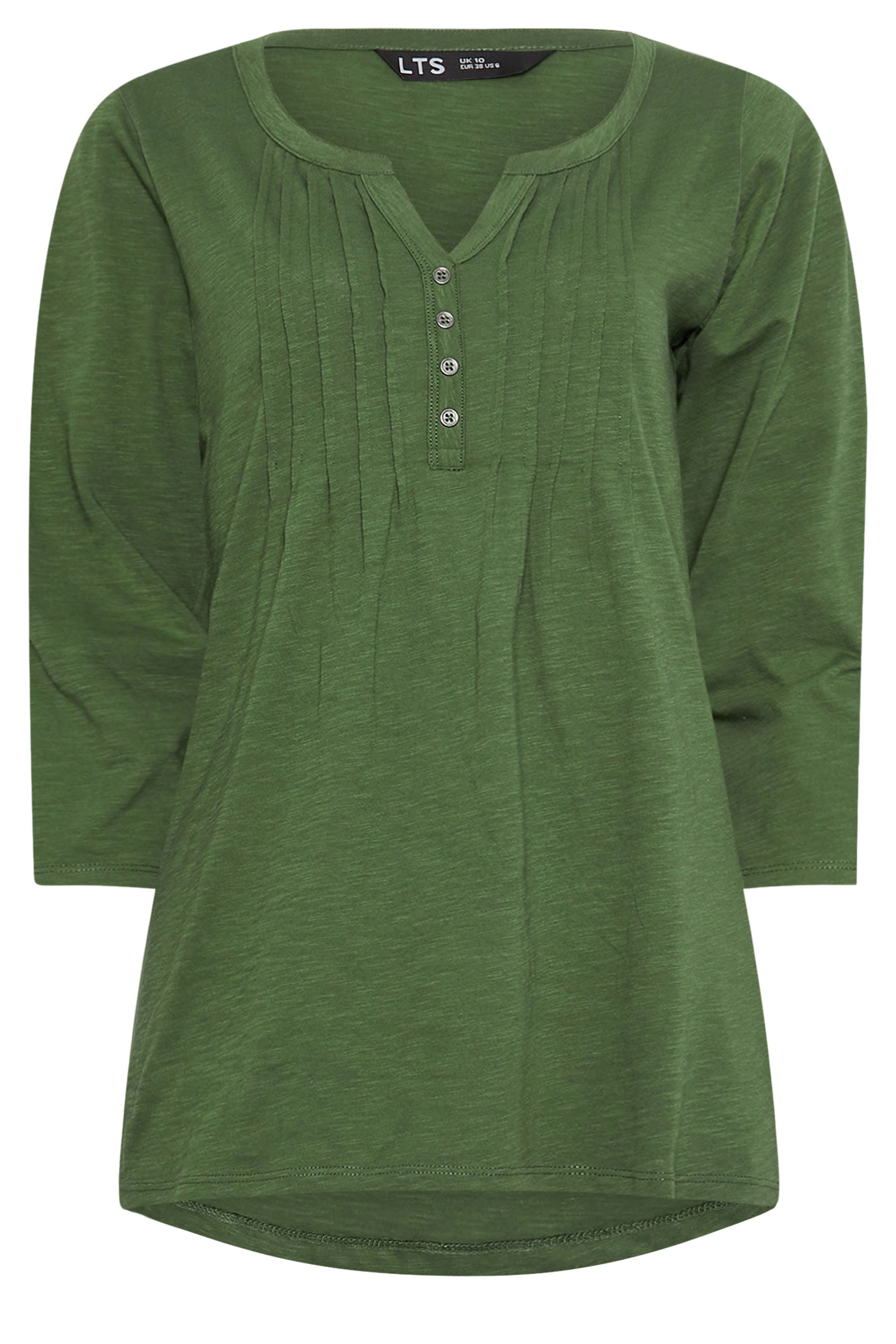 LTS Tall 2 PACK Khaki Green & Dark Pink Cotton Henley Tops | Long Tall Sally 8