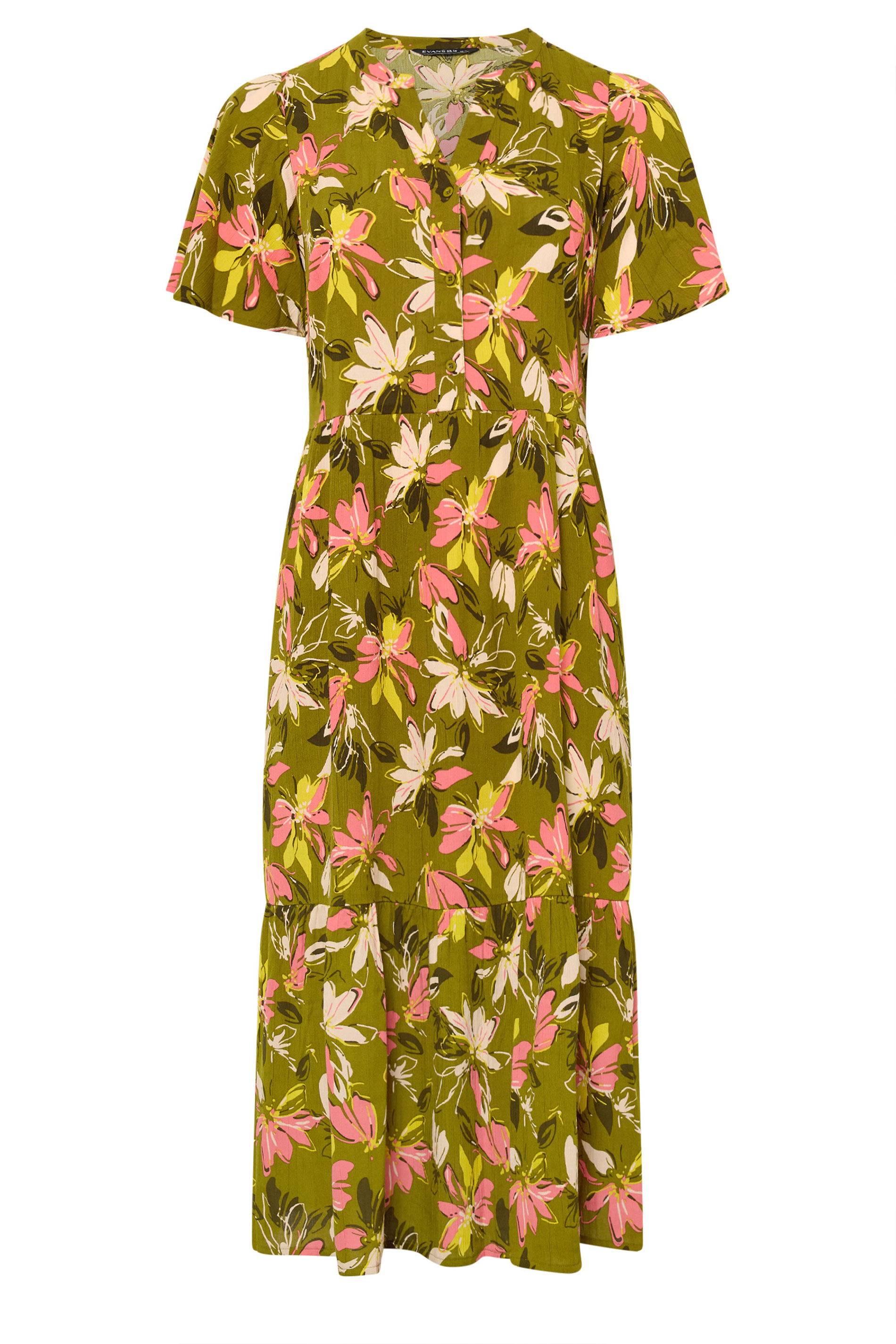 EVANS Plus Size Green Floral Tiered Dress | Evans 6