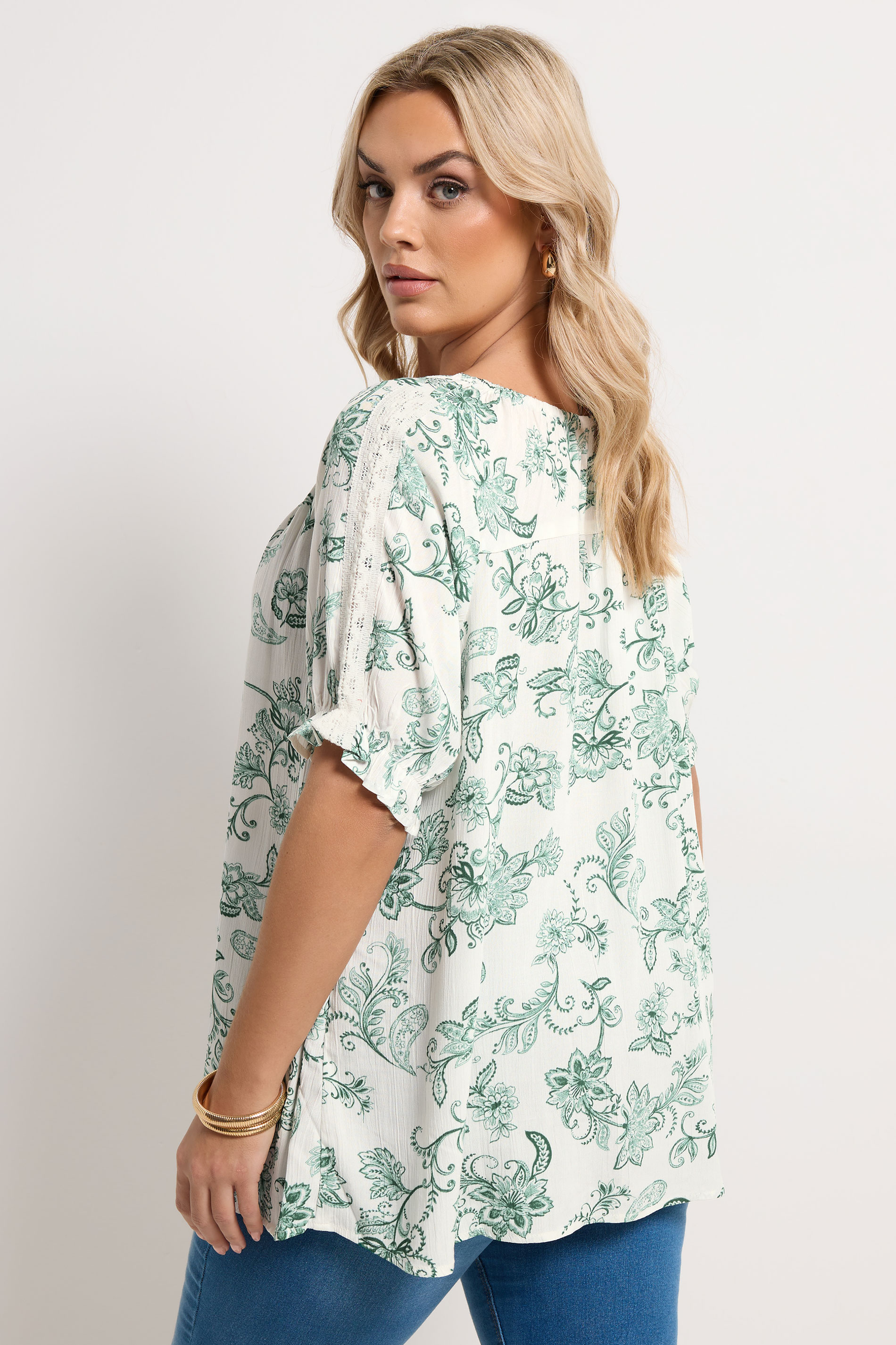 YOURS Plus Size Green Floral Crochet Top | Yours Clothing 2