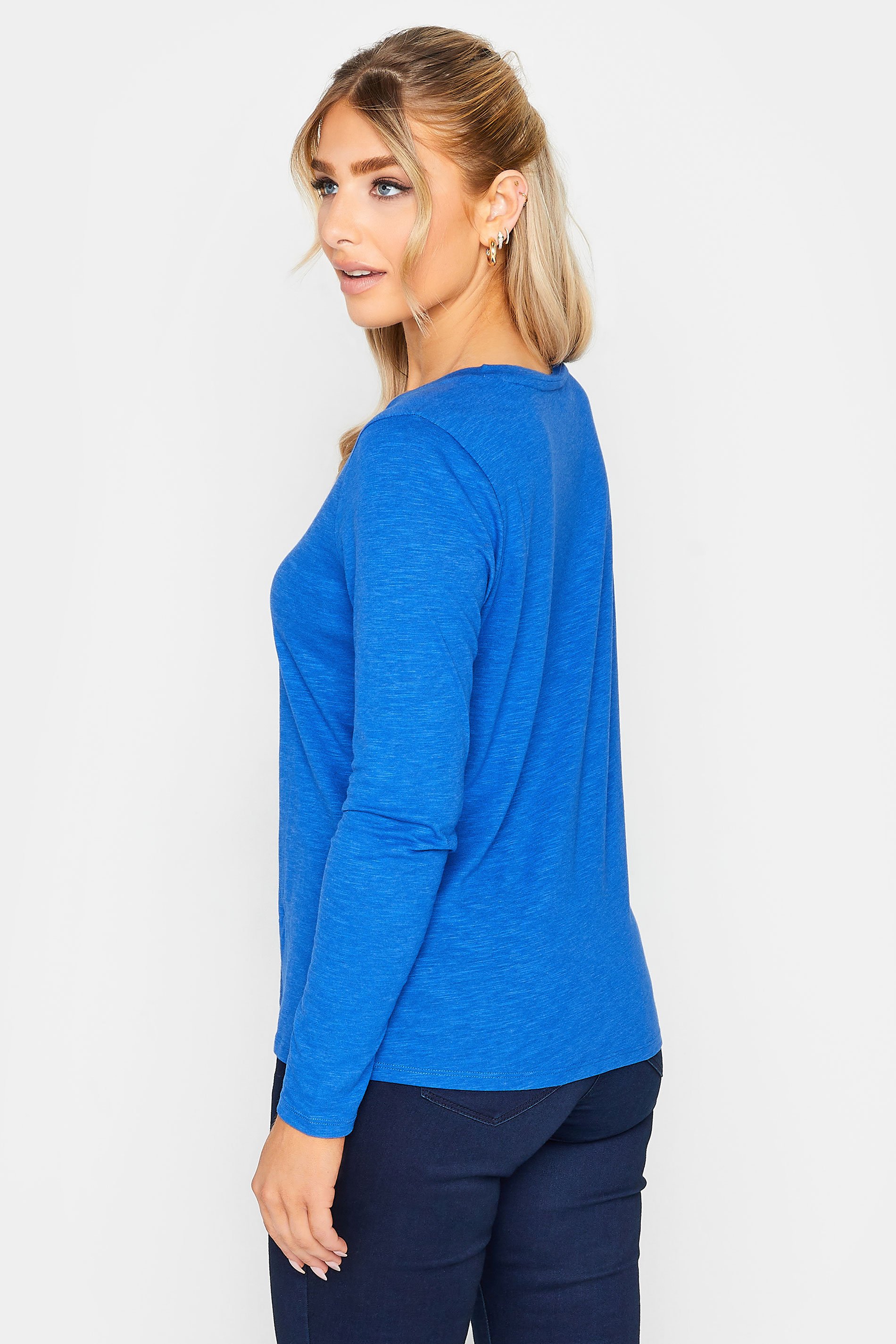M&Co Blue V-Neck Long Sleeve Cotton T-Shirt | M&Co 3