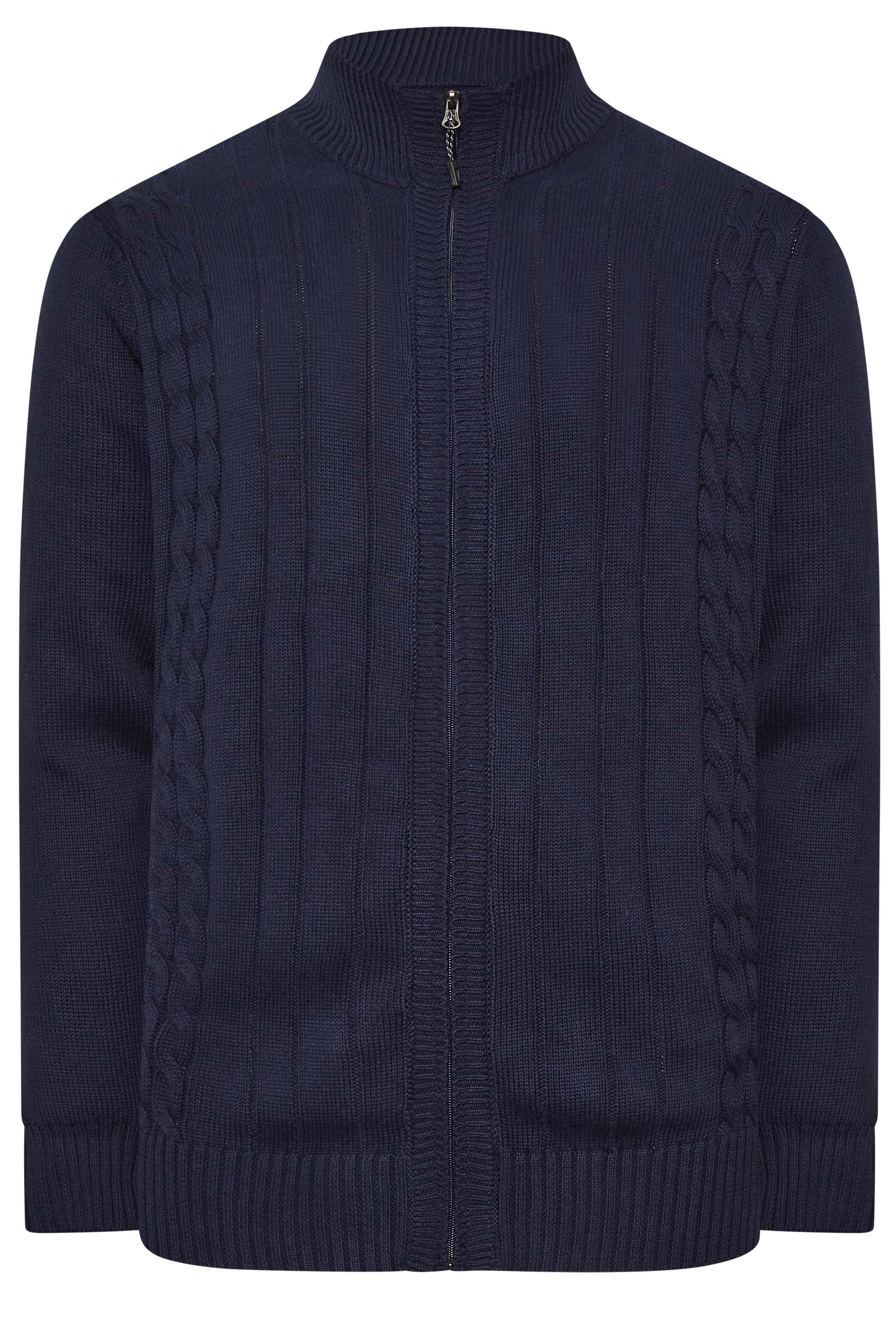 KAM Big & Tall Navy Blue Cable Knit Cardigan | BadRhino 2