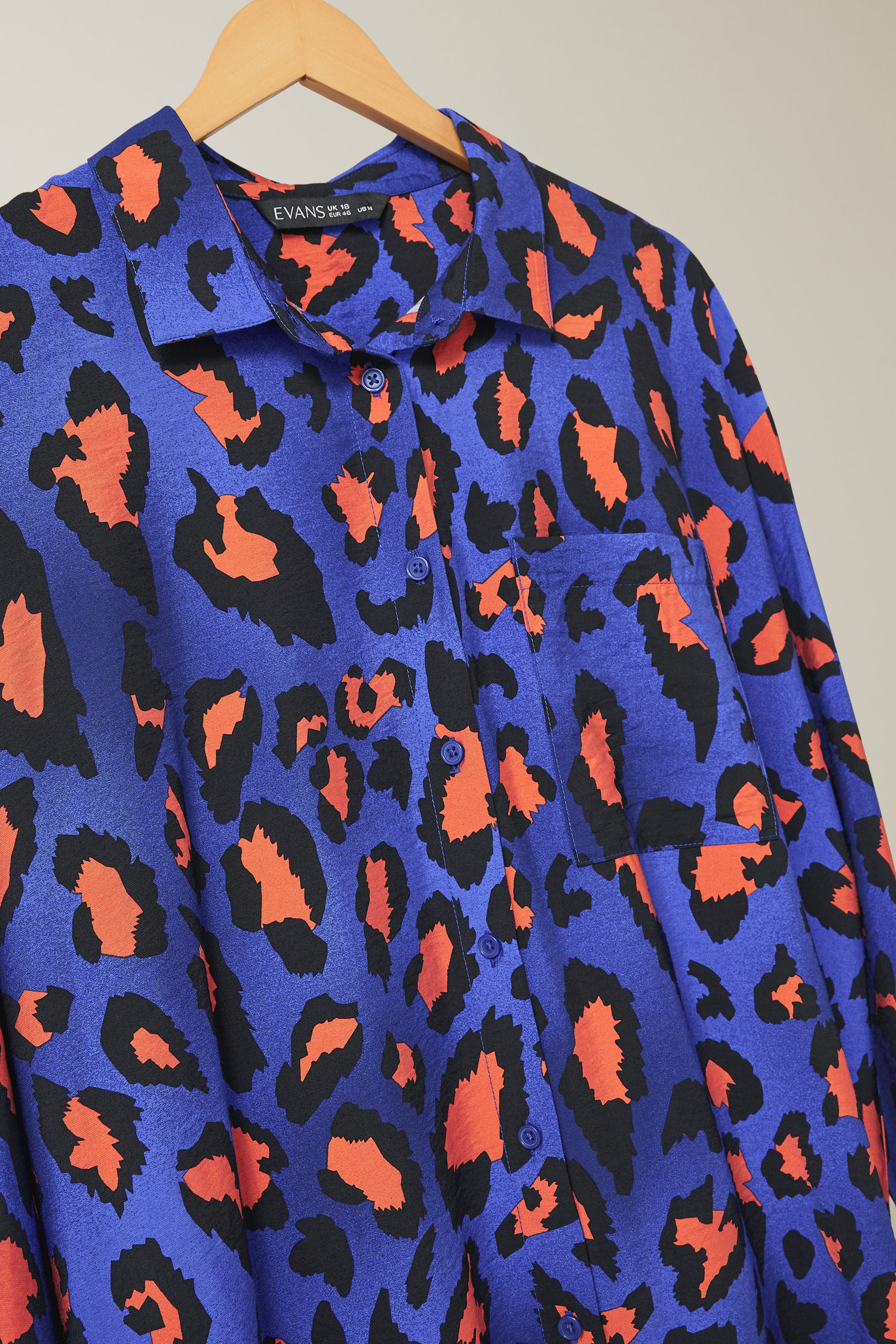 EVANS Plus Size Cobalt Blue Leopard Print Oversized Shirt | Evans 6