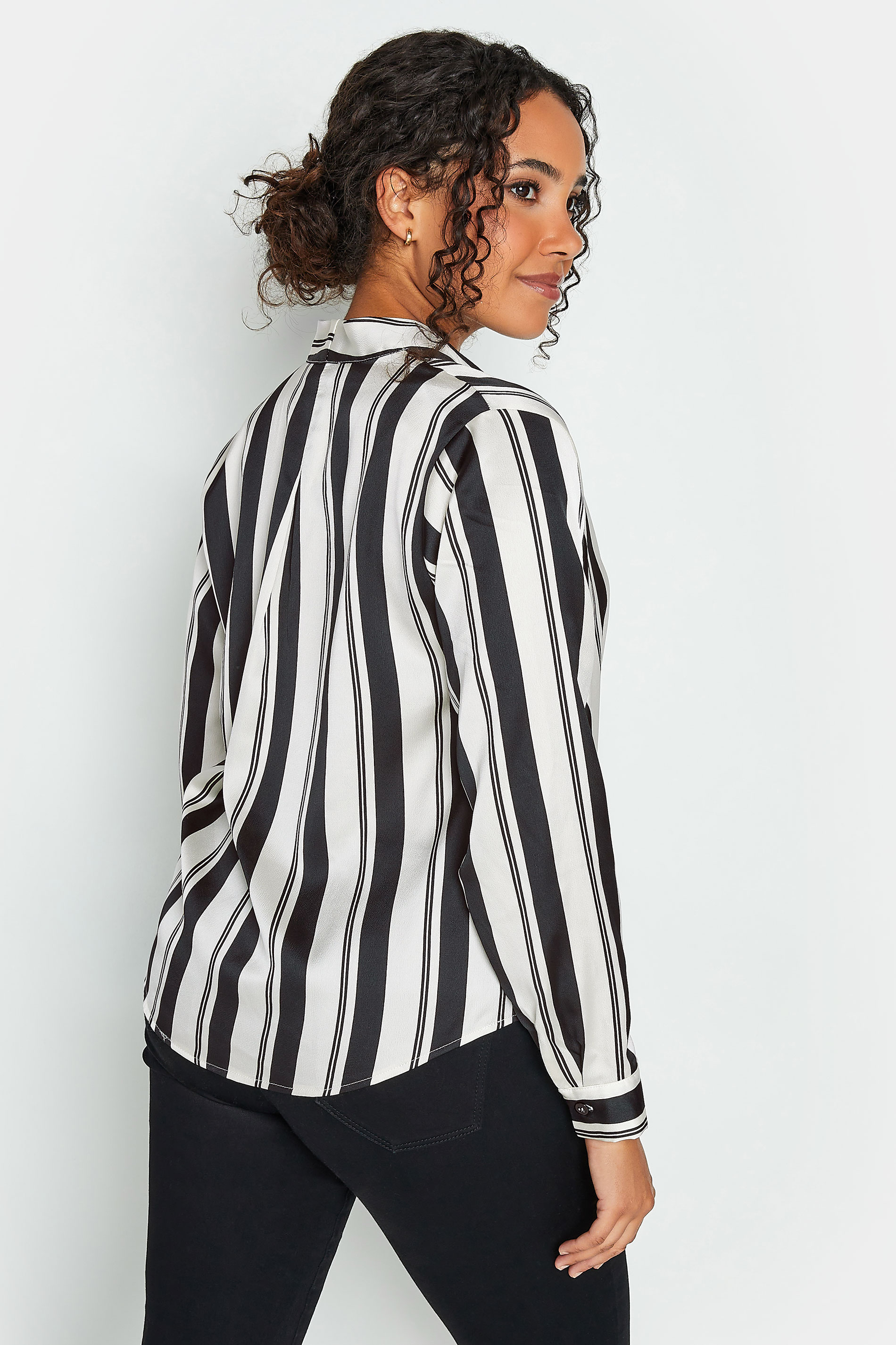 M&Co Black Stripe Print Wrap Front Blouse | M&Co