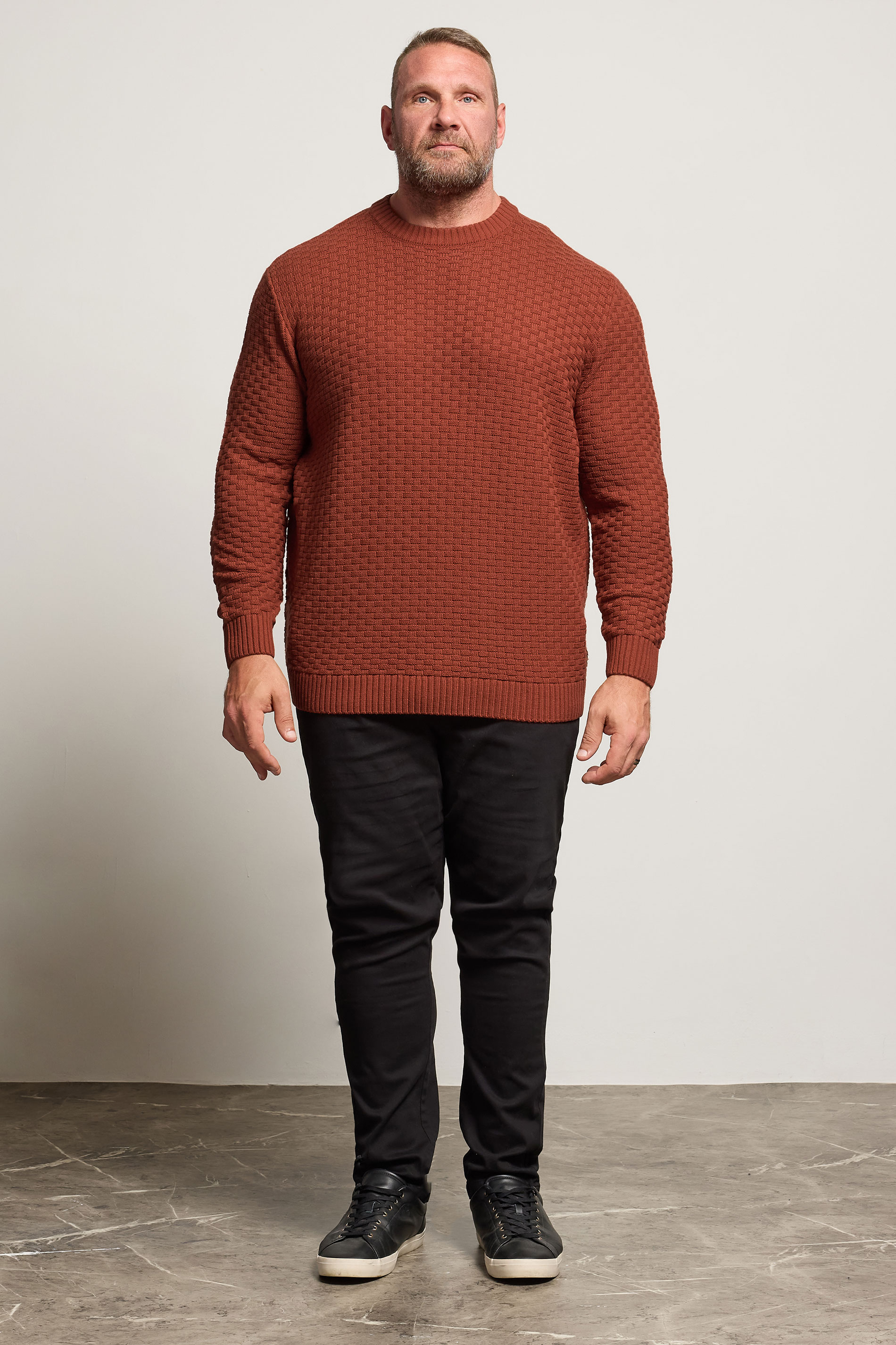 BadRhino Big & Tall Burnt Red Textured Crew Neck Knitted Jumper | BadRhino 1