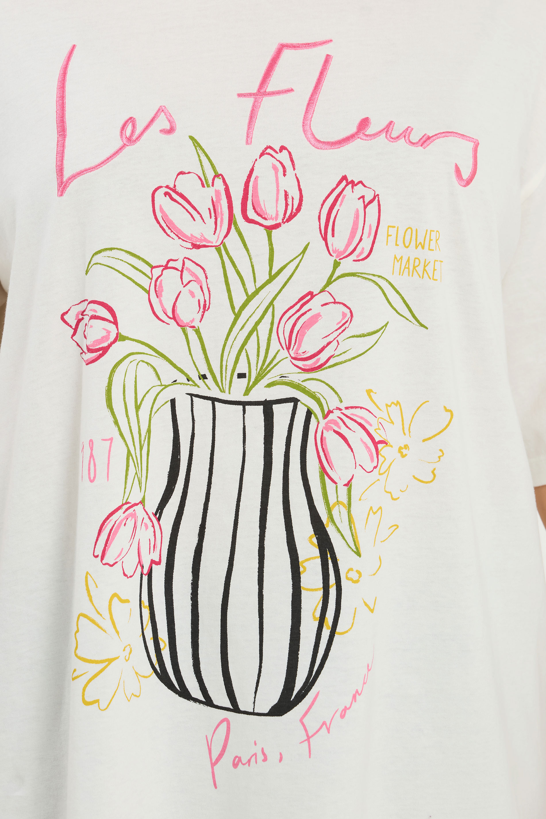 YOURS Plus Size Ivory White 'Les Fleurs' Embroidered Relaxed T-Shirt | Yours Clothing 4