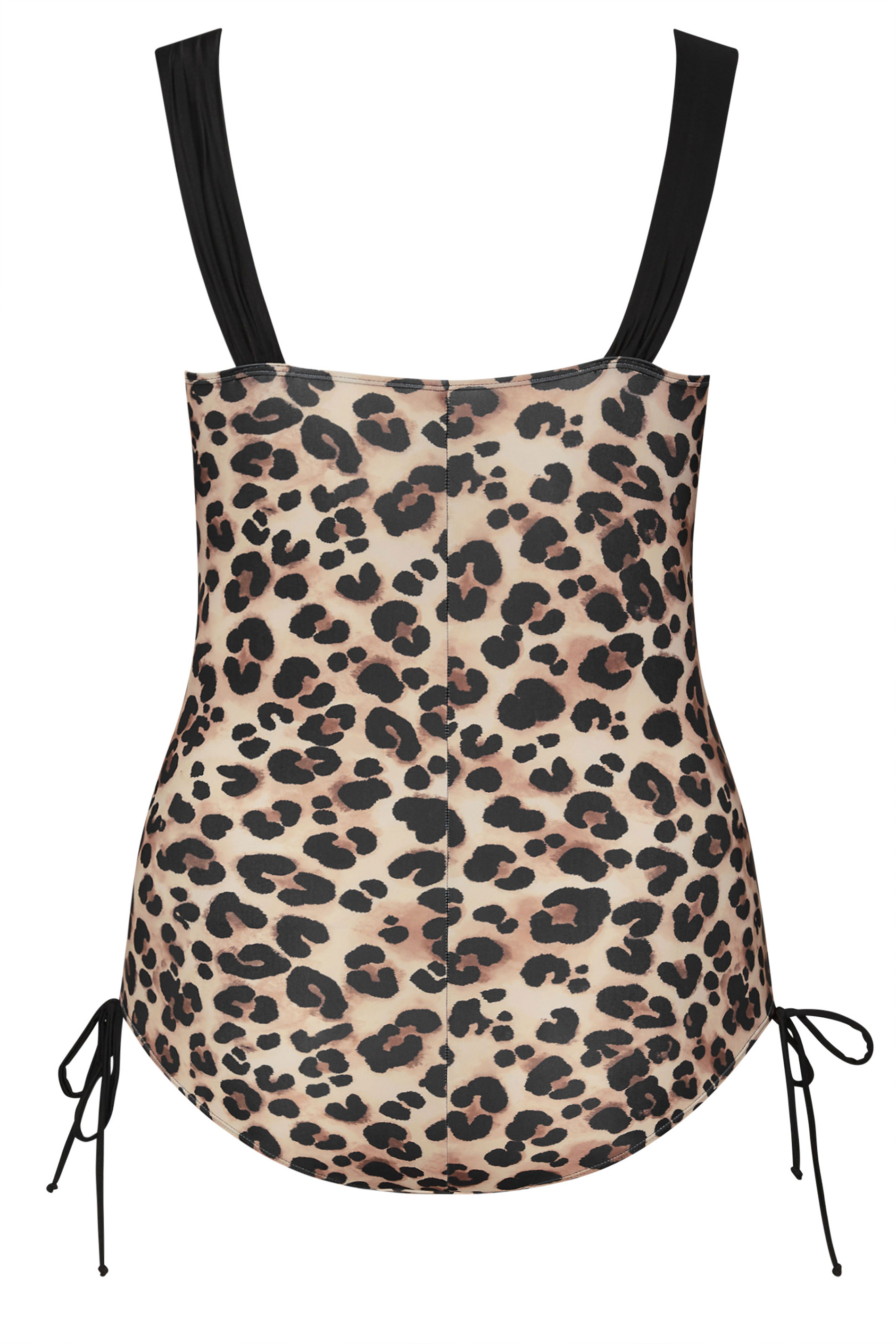 YOURS Plus Size Black Leopard Print Contrast Strap Ruched Swimsuit | Yours Clothing 10