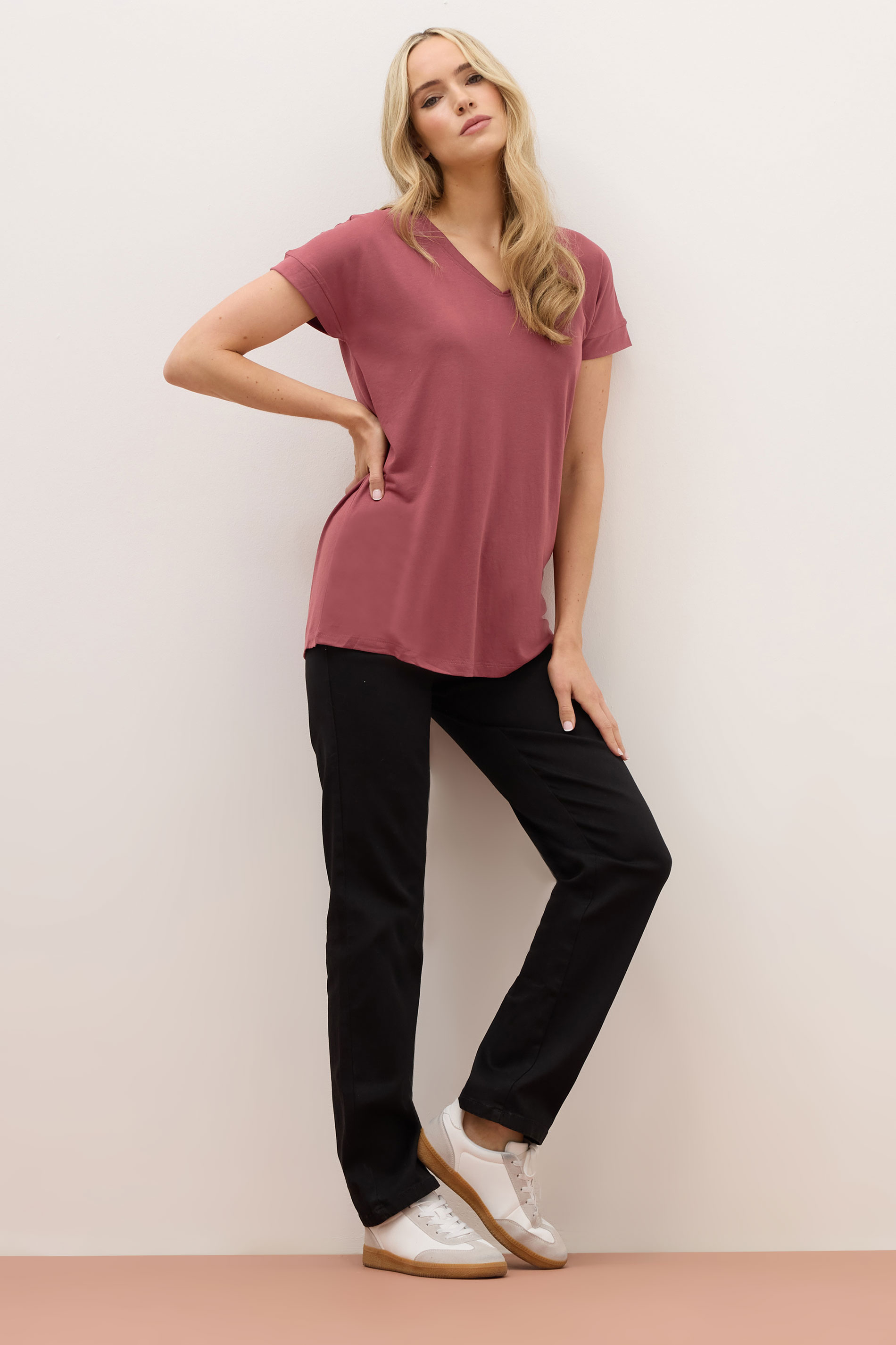 LTS PREMIUM Tall Coral Pink V-Neck Modal T-Shirts | Long Tall Sally 1