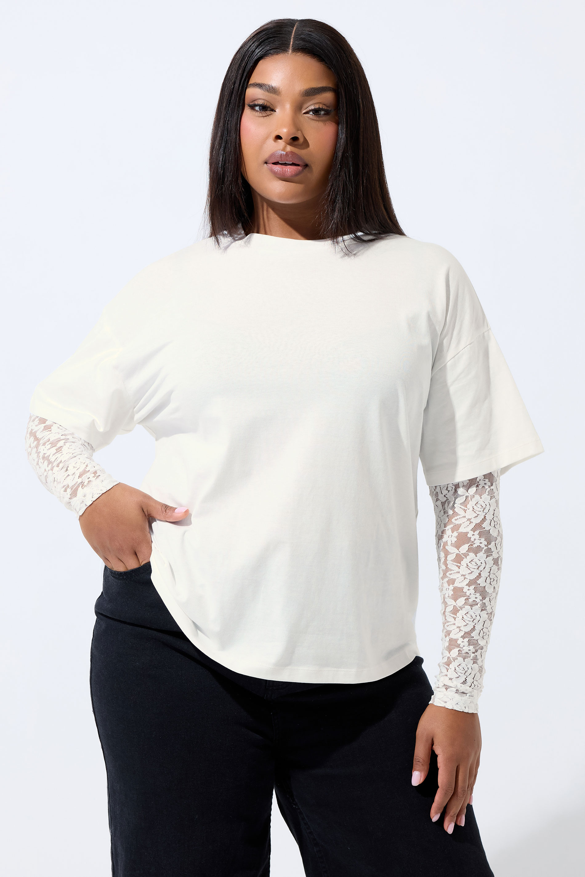 LIMITED COLLECTION Plus Size White Lace Long Sleeve T-Shirt  | Yours Clothing 3