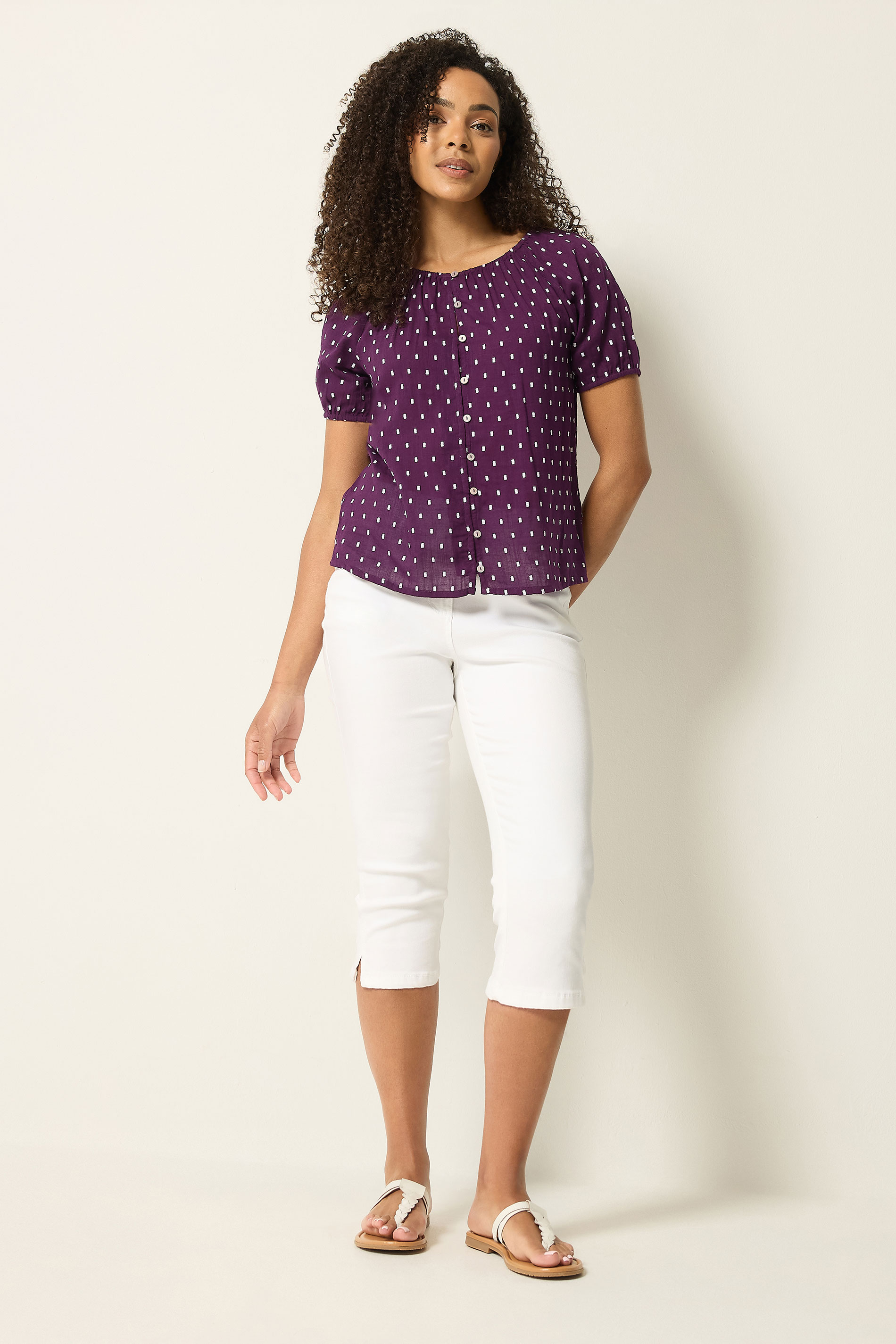 M&Co Berry Purple Dobby Short Sleeve Blouse | M&Co 2