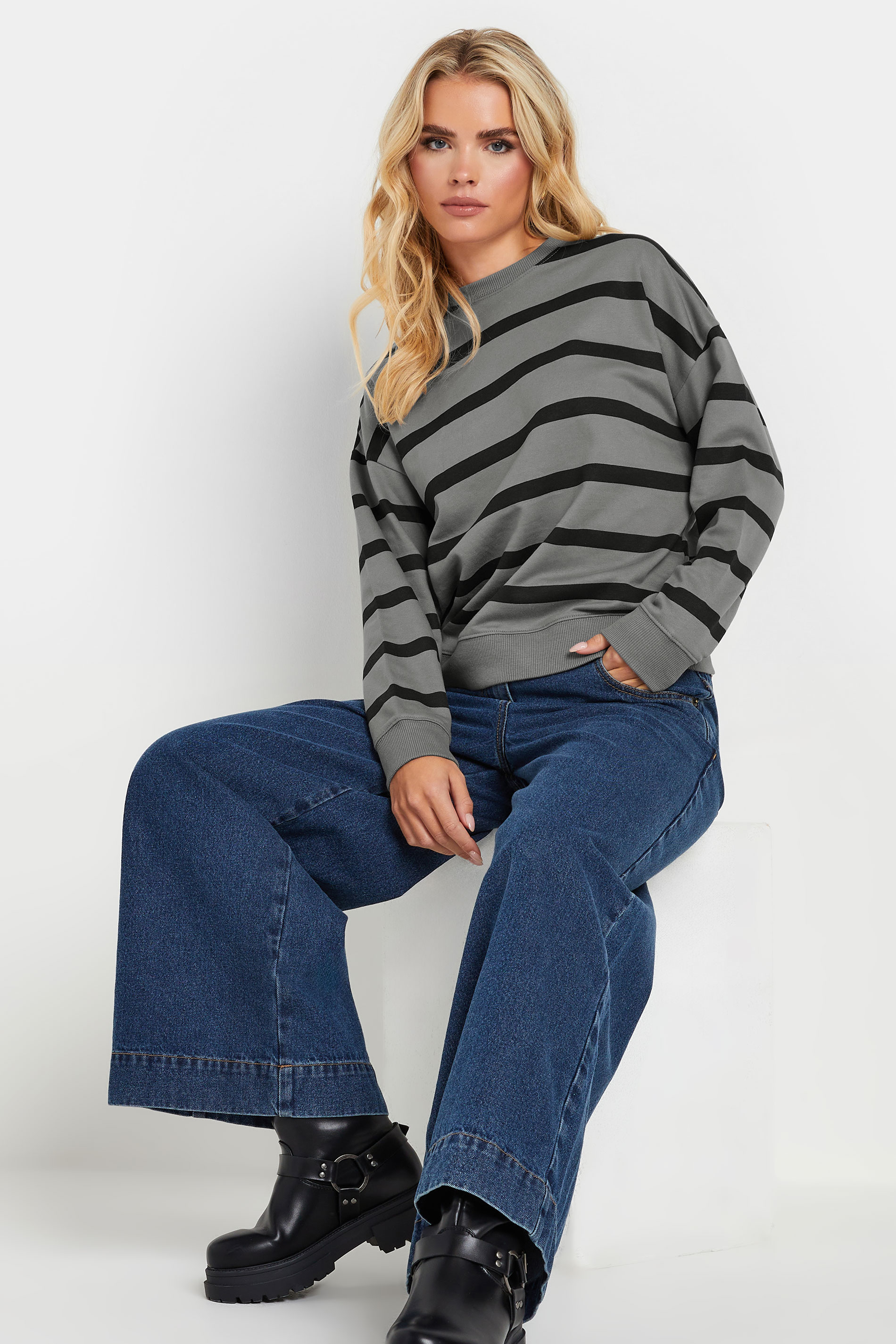 PixieGirl Petite Women's Charcoal Grey Stripe Sweatshirt | PixieGirl 3