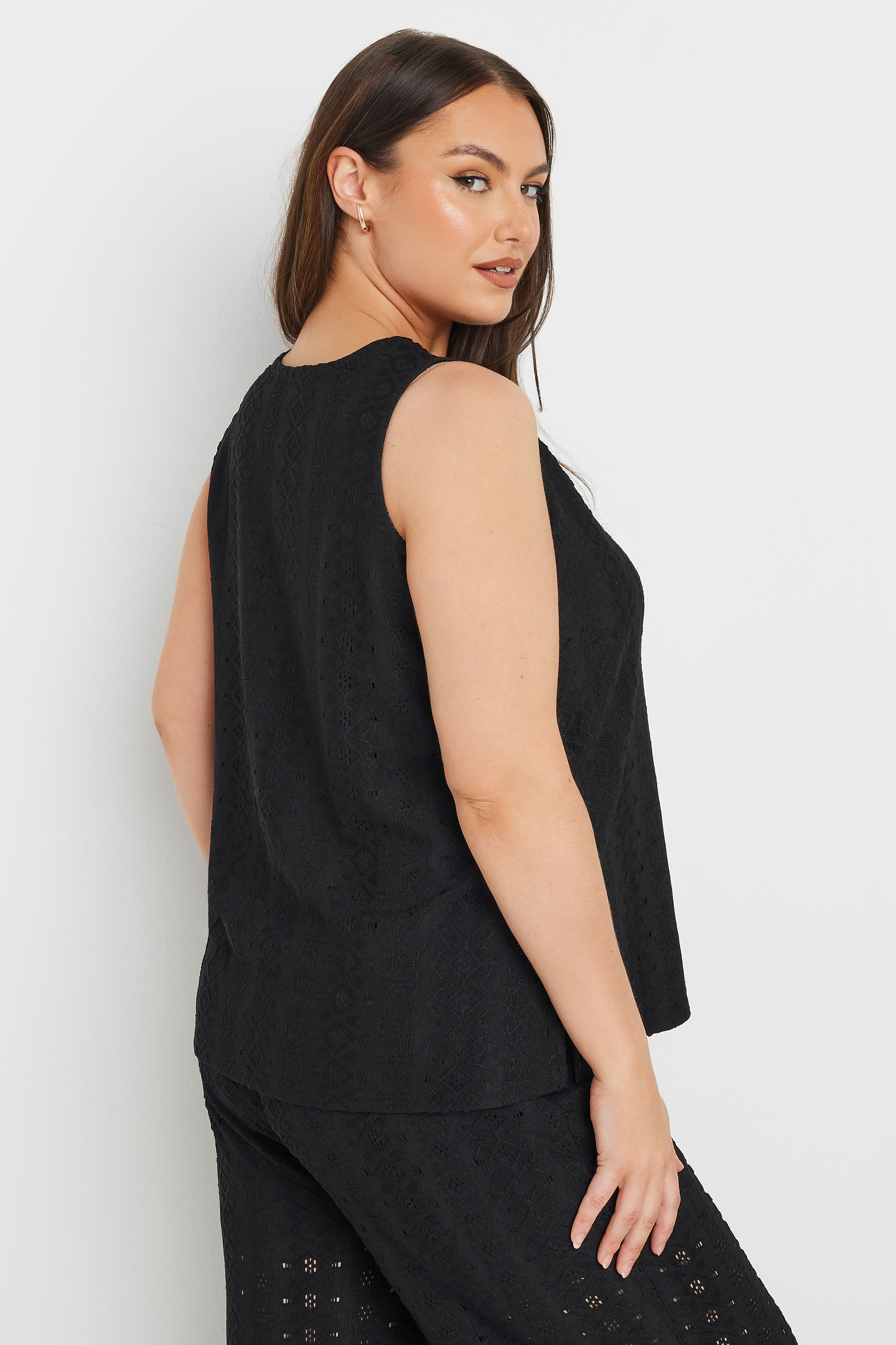 YOURS Plus Size Black Broderie Anglaise Waistcoat | Yours Clothing 2