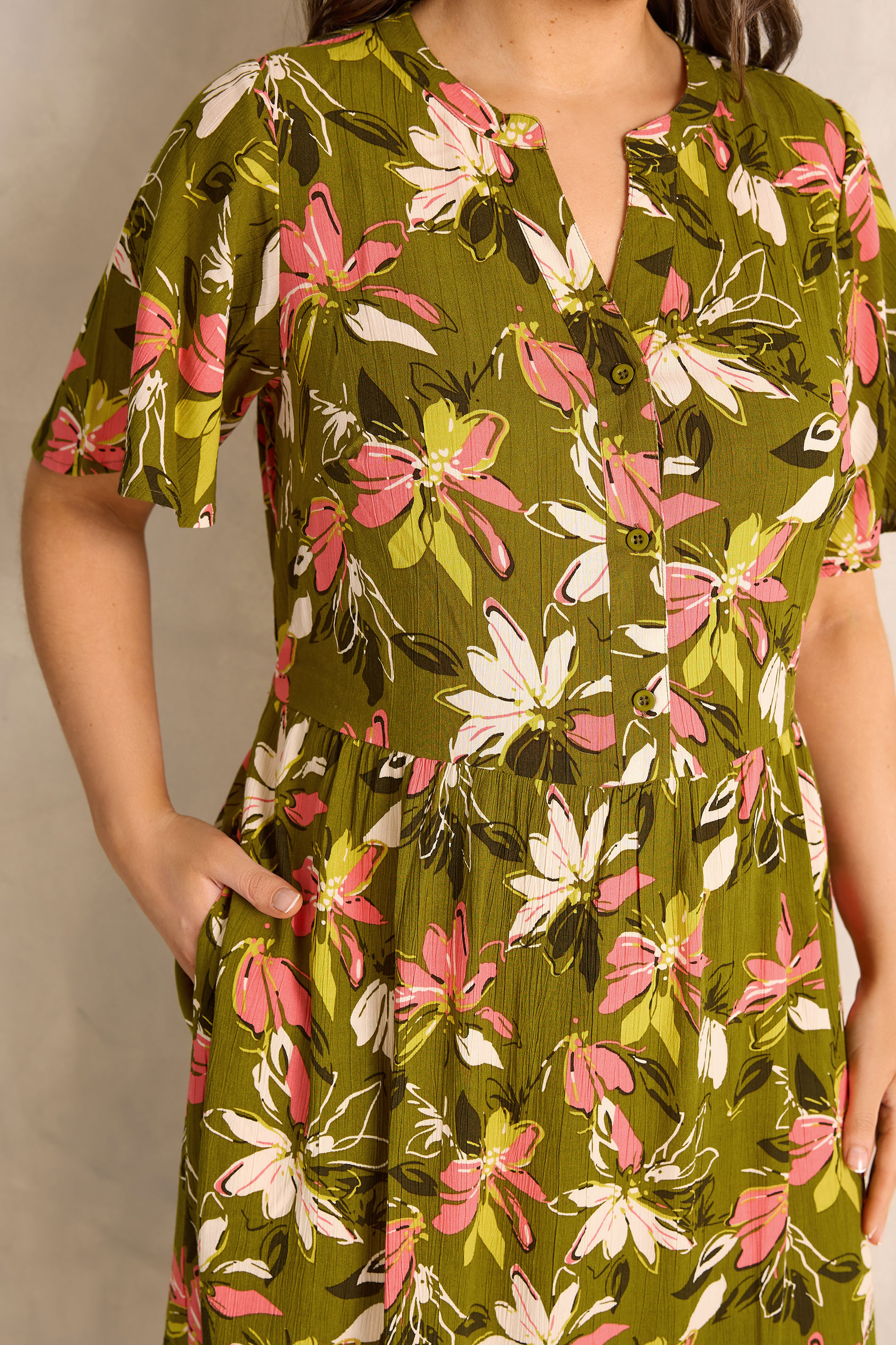 EVANS Plus Size Green Floral Tiered Dress | Evans 5