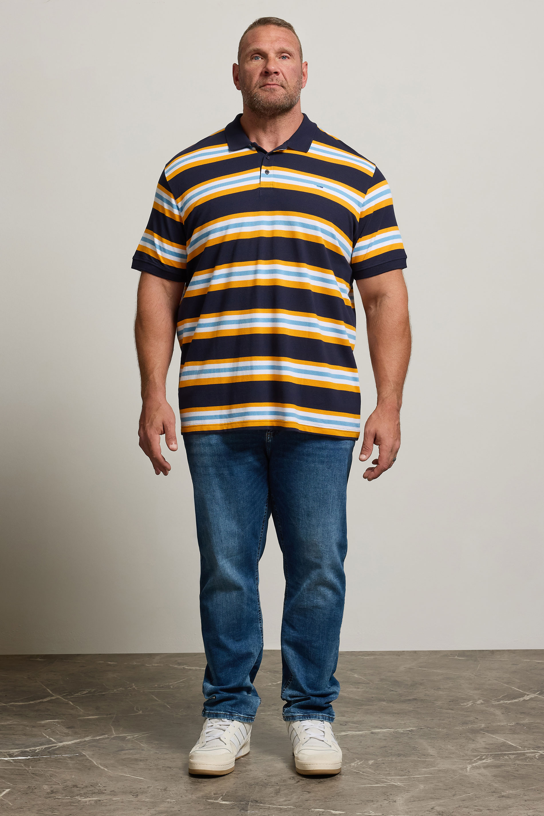 BadRhino Big & Tall Navy Blue & Yellow Striped Polo Shirt | BadRhino 1