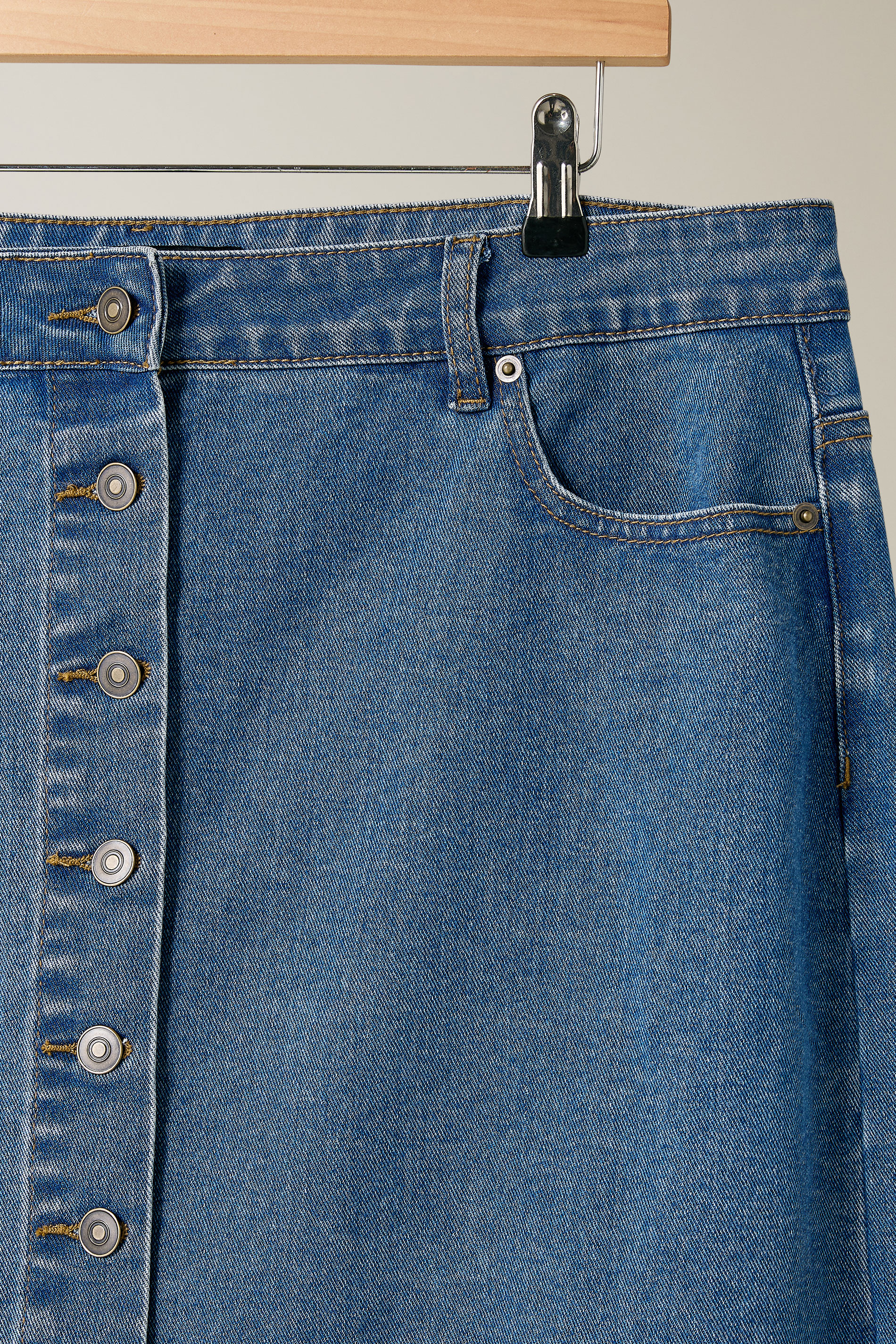 EVANS Plus Size Blue Button Through Denim Maxi Skirt | Evans 7