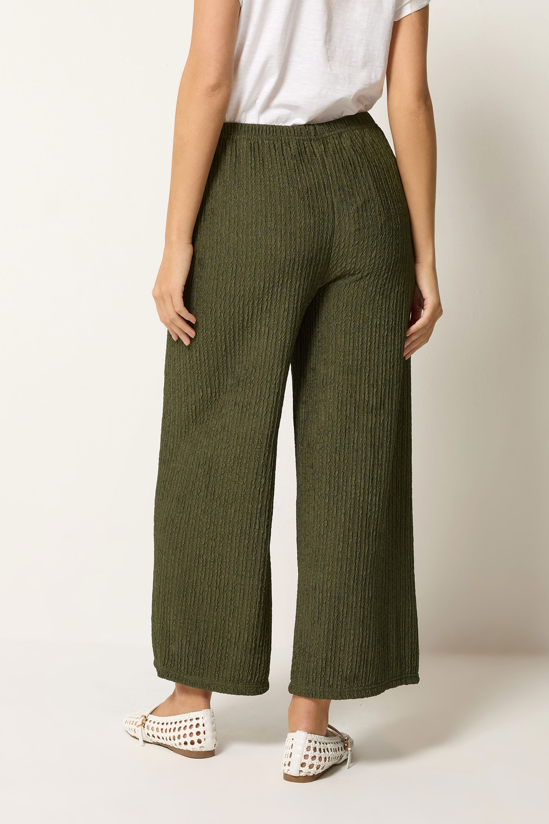M&Co Khaki Green Wide Leg Cropped Trousers | M&Co 4