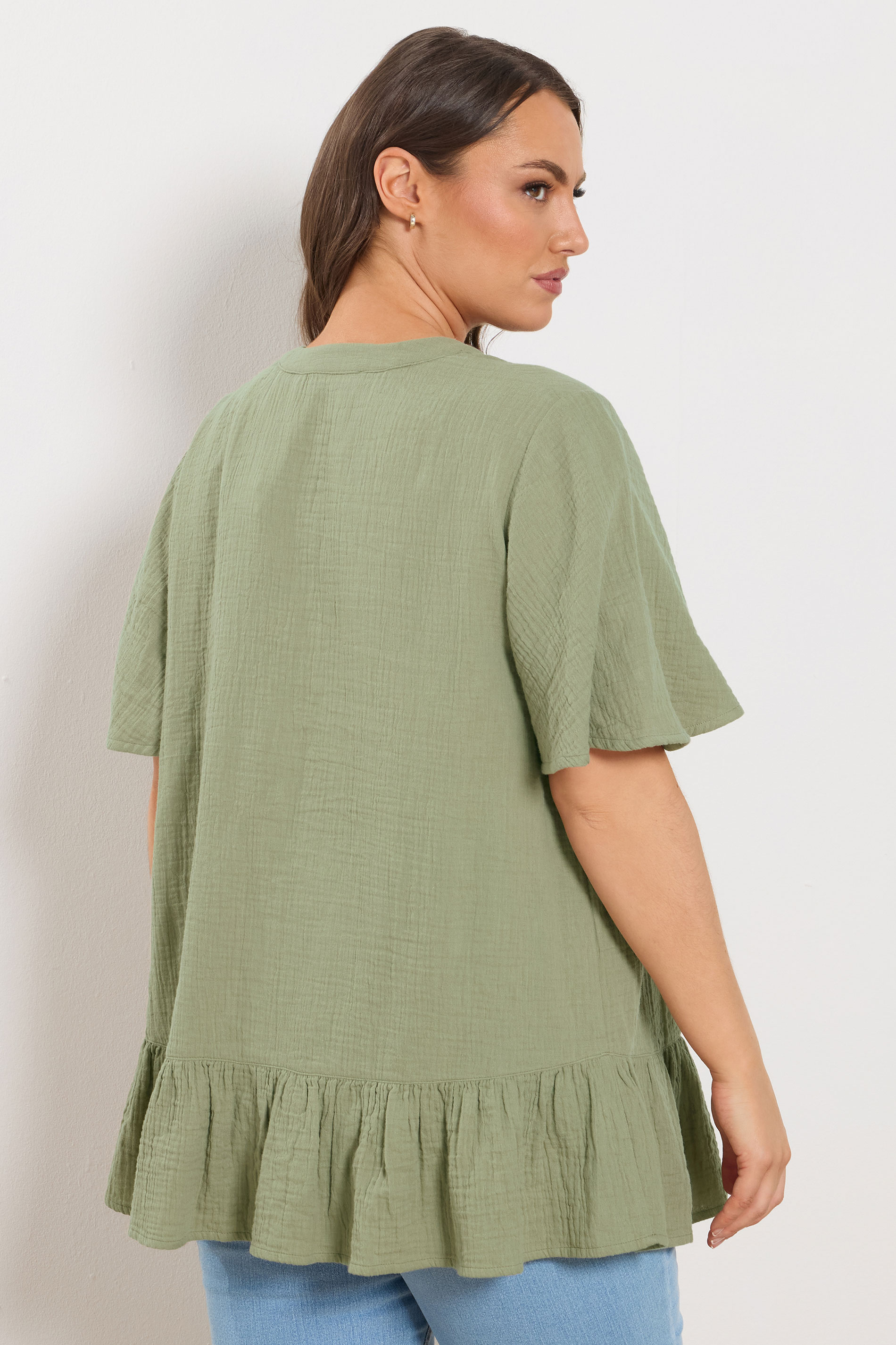 YOURS Plus Size Sage Green Cheesecloth Button Through Top | Yours Clothing 2