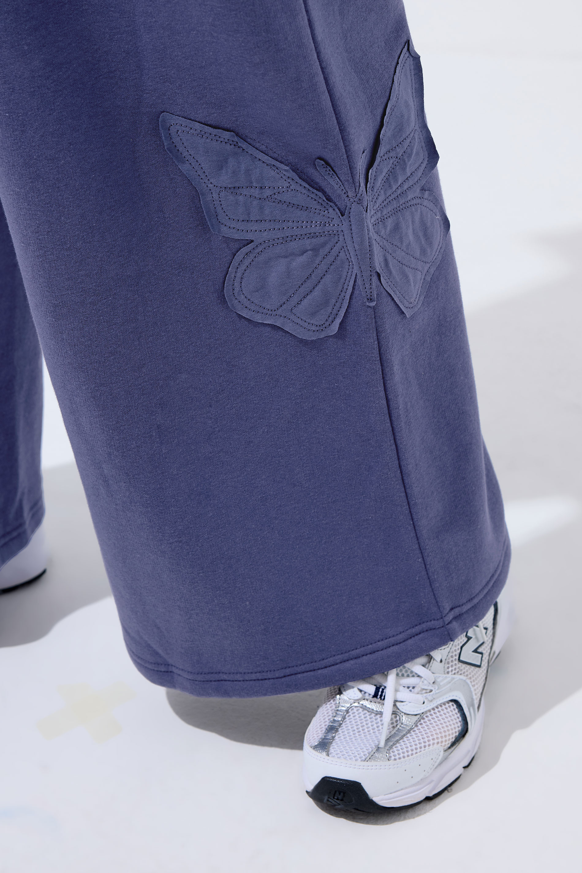 LIMITED COLLECTION Plus Size Navy Blue Embroidered Butterfly Wide Leg Joggers | Yours Clothing 4