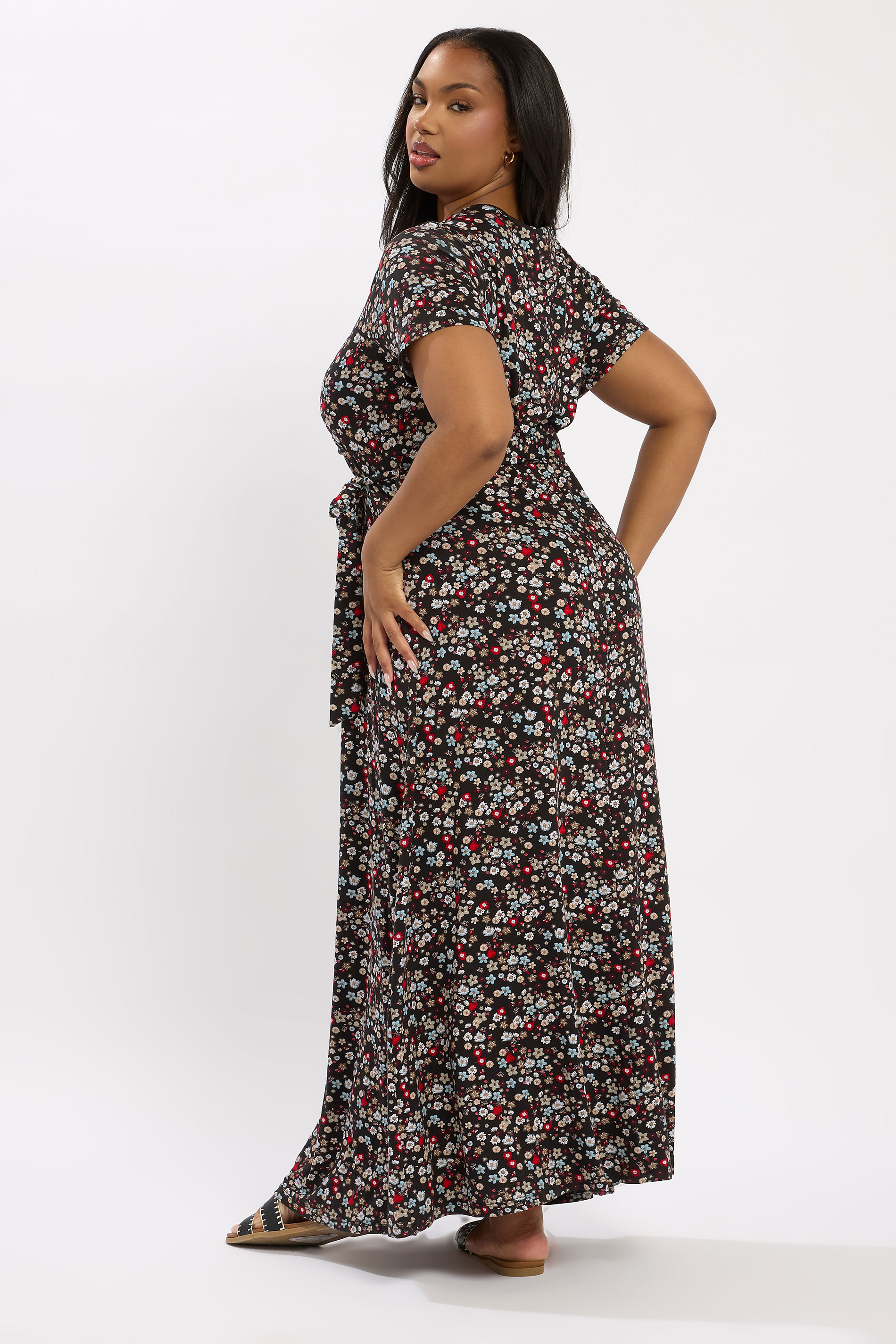 YOURS Plus Size Black Ditsy Floral Maxi Wrap Dress | Yours Clothing 2