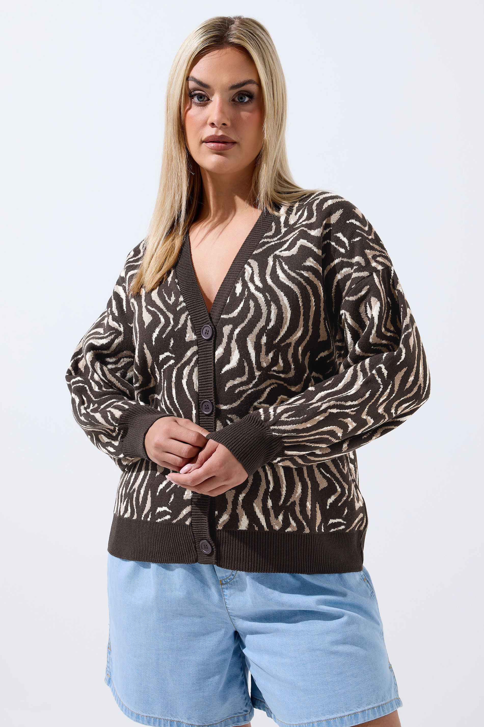 LIMITED COLLECTION Plus Size Brown Zebra Balloon Sleeve Cardigan | Yours Clothing 3