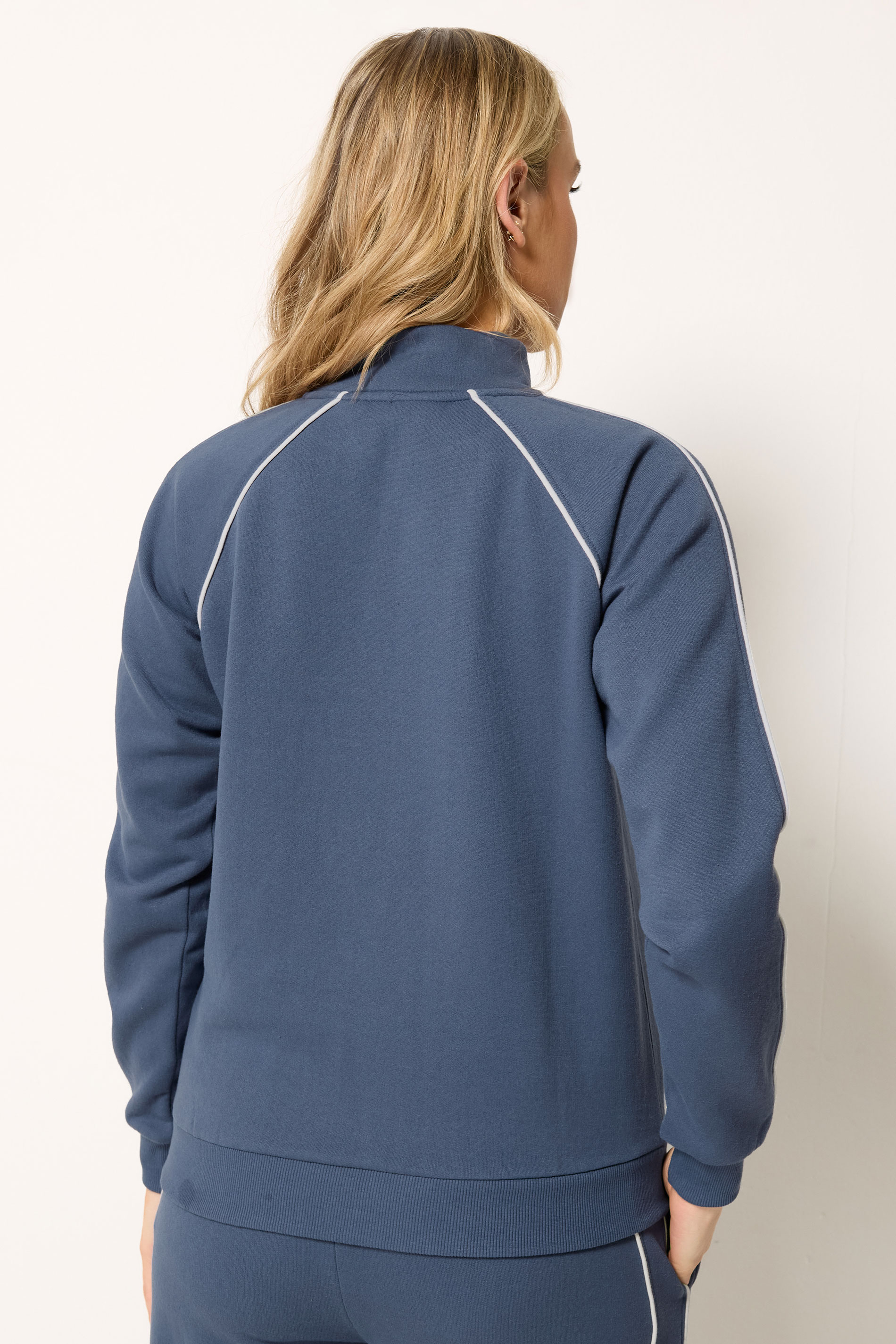 LTS Tall Women's Indigo Blue Quarter Zip Pipe Detail Sweatshirt | Long Tall Sally 2