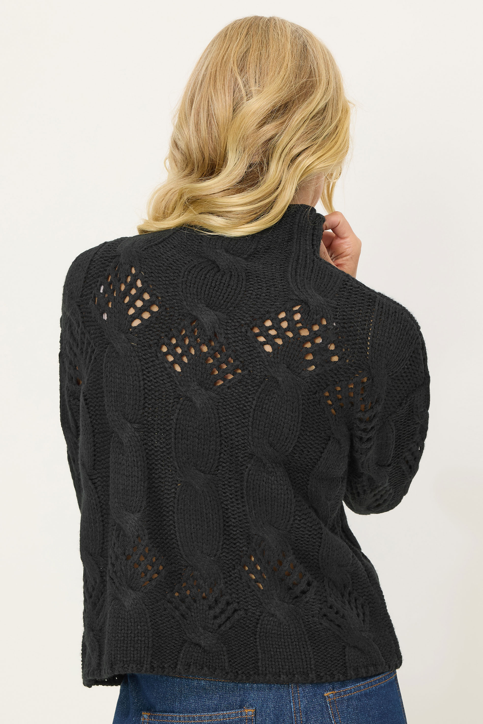 PixieGirl Petite Women's Black Cable Knit High Neck Jumper | PixieGirl 2
