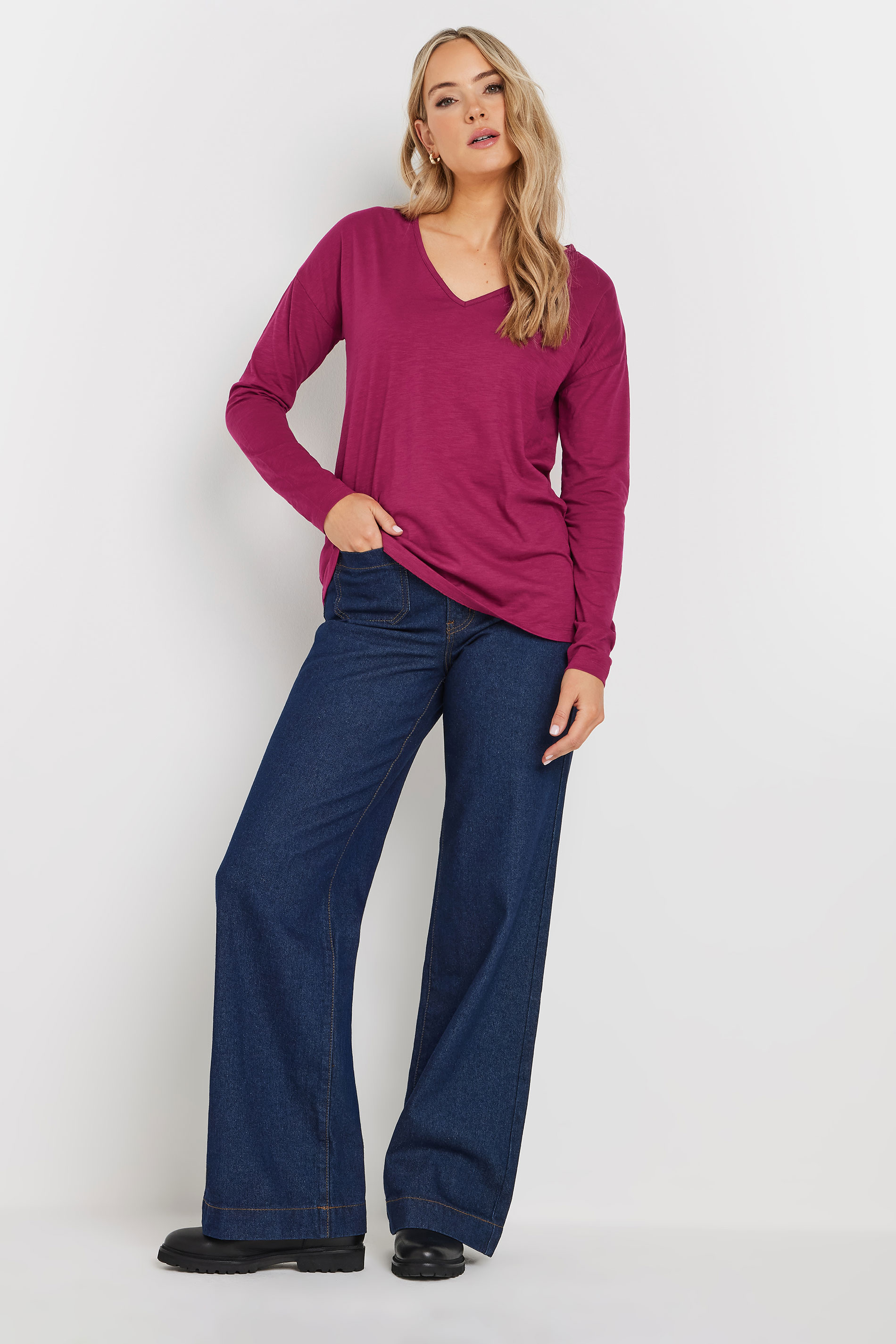 LTS Tall 2 PACK Berry Pink & Grey Cotton Long Sleeve T-Shirts | Long Tall Sally 2
